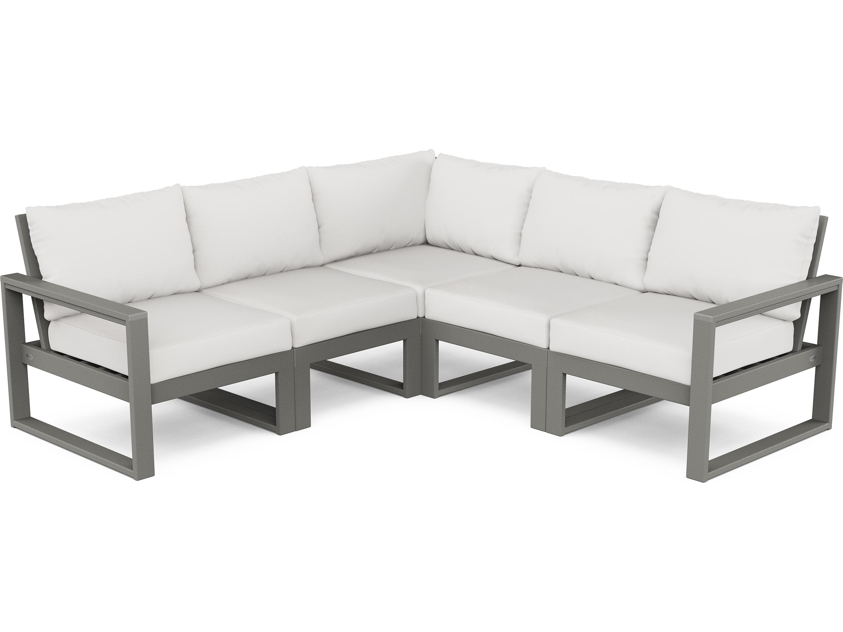 POLYWOOD® Edge Recycled Plastic Deep Seating 5 Piece Sectional Outdoor Patio Lounge Set