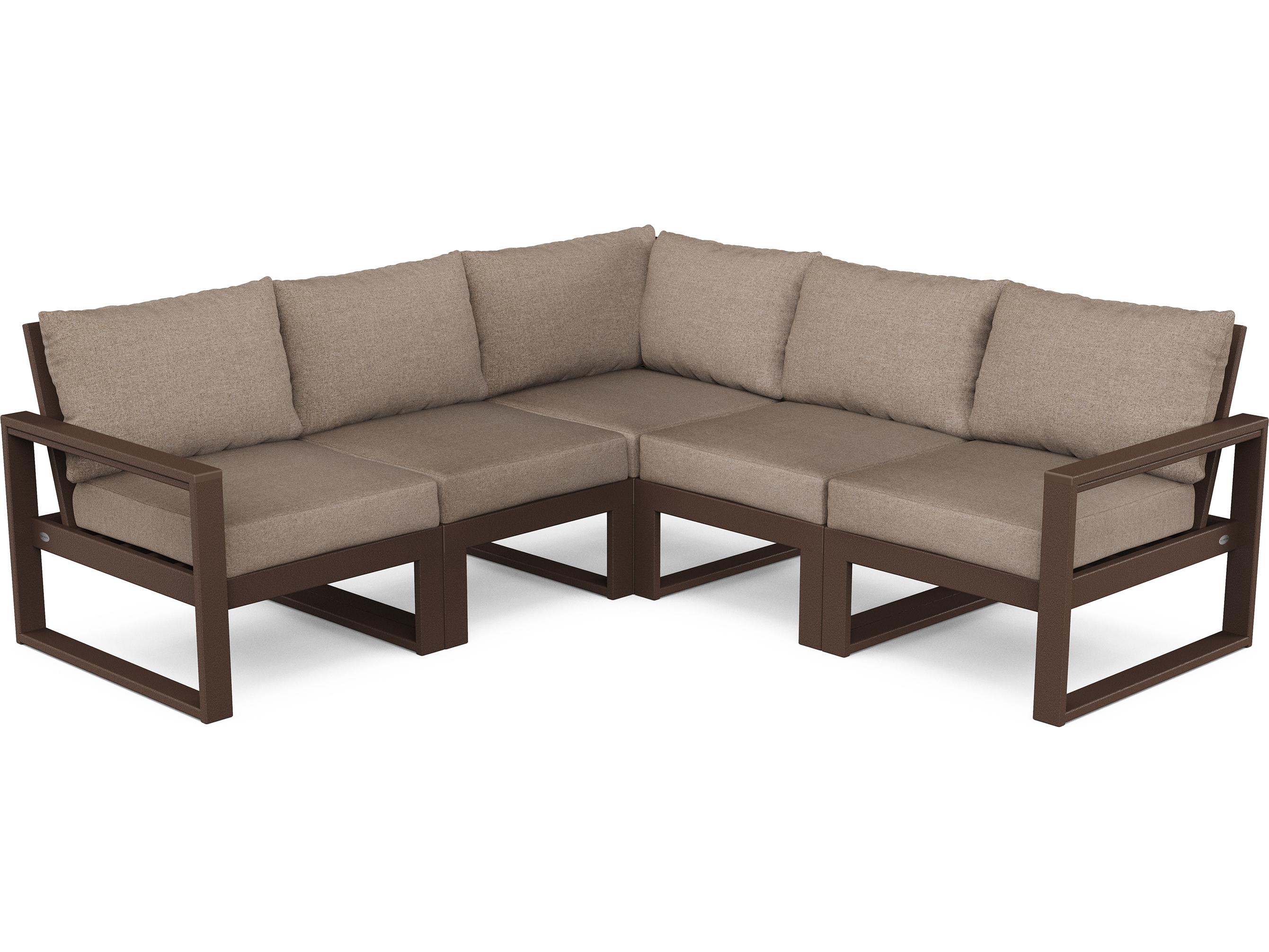 POLYWOOD® Edge Recycled Plastic Deep Seating 5 Piece Sectional Outdoor Patio Lounge Set