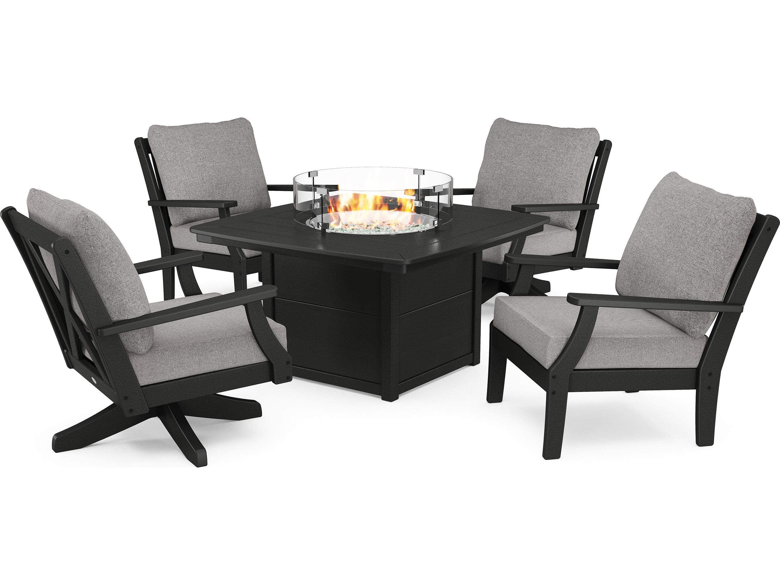 POLYWOOD® Braxton Recycled Plastic Deep Seating 5 Piece Firepit Patio Lounge Set
