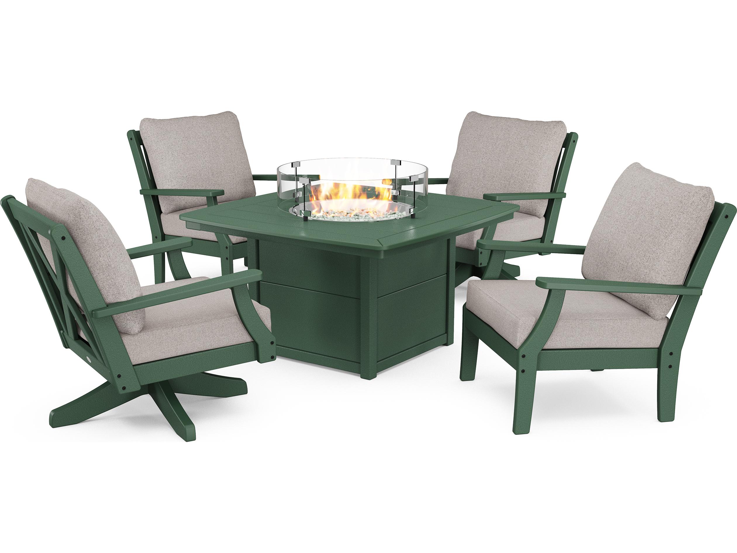 POLYWOOD® Braxton Recycled Plastic Deep Seating 5 Piece Firepit Patio Lounge Set