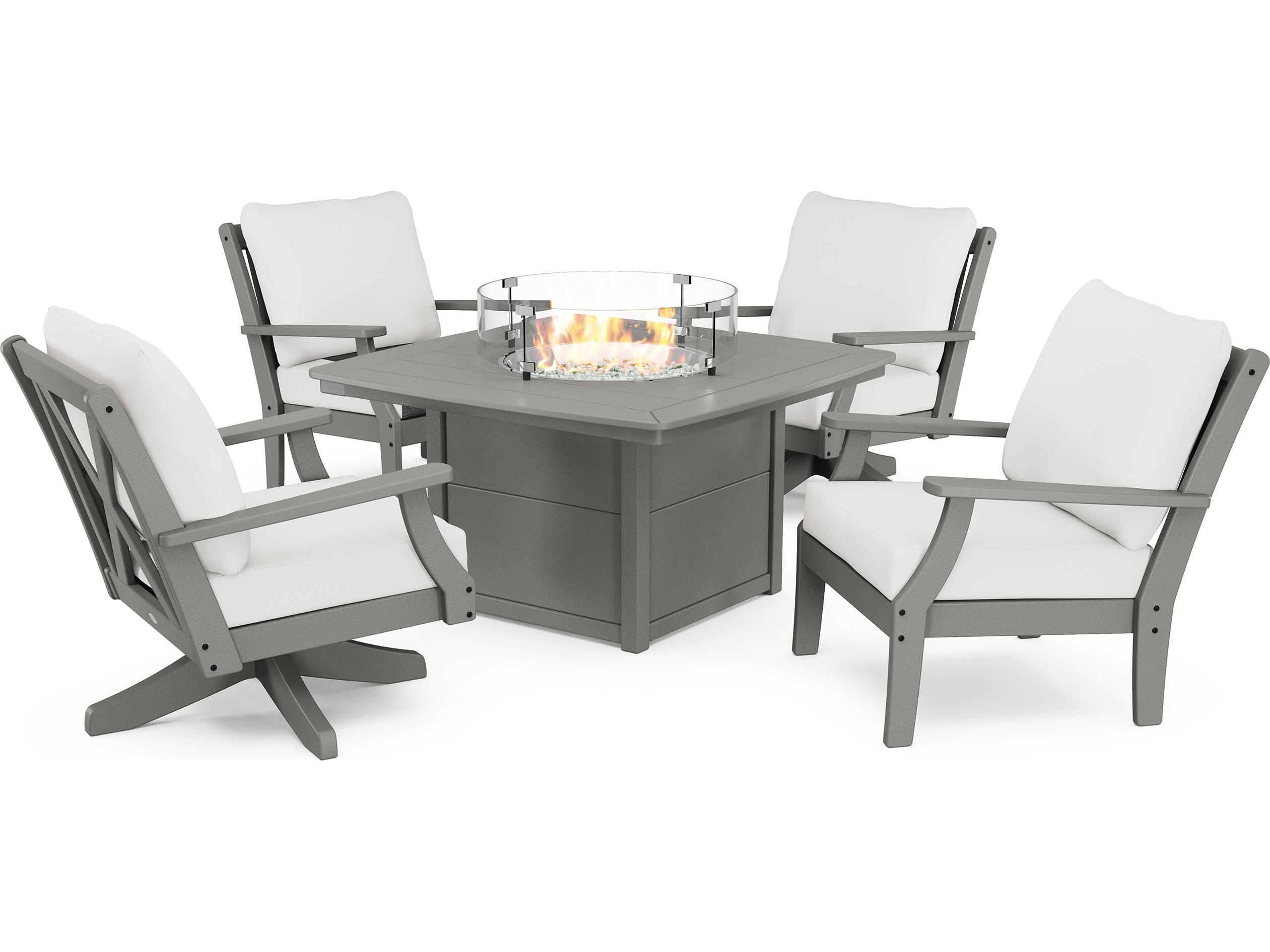 POLYWOOD® Braxton Recycled Plastic Deep Seating 5 Piece Firepit Patio Lounge Set