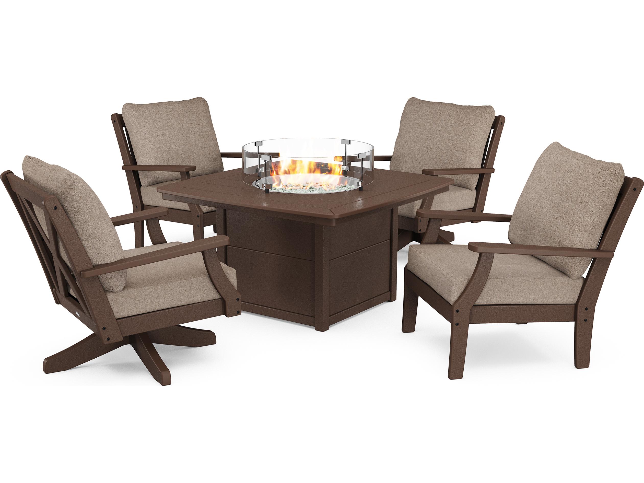 POLYWOOD® Braxton Recycled Plastic Deep Seating 5 Piece Firepit Patio Lounge Set