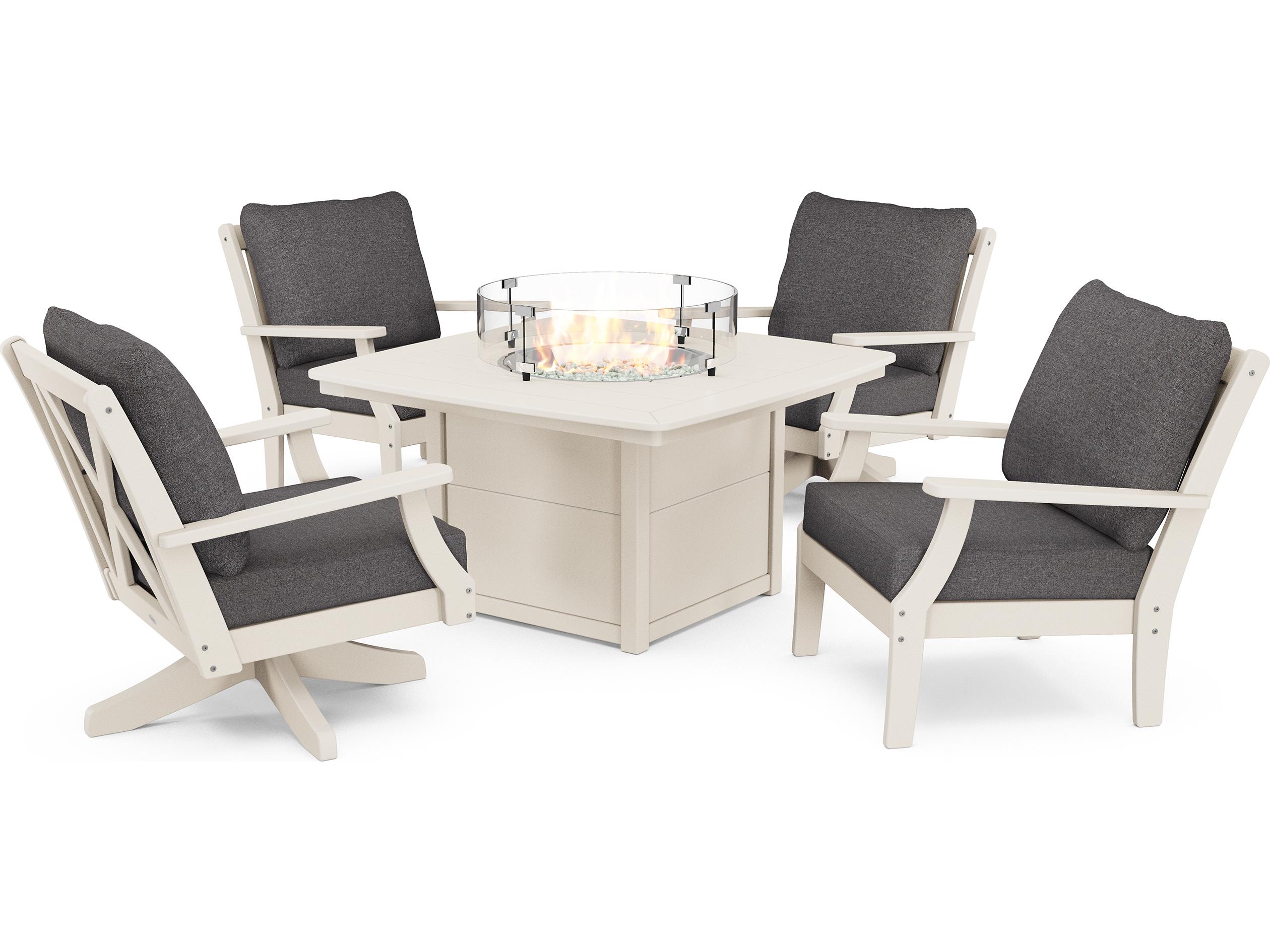 POLYWOOD® Braxton Recycled Plastic Deep Seating 5 Piece Firepit Patio Lounge Set