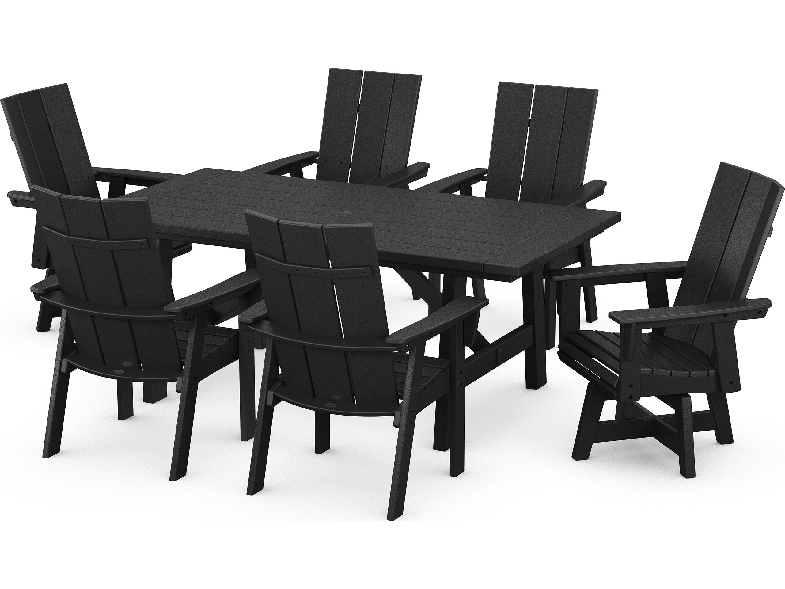 POLYWOOD® Modern Recycled Plastic Curveback 7 Piece Patio Dining Set