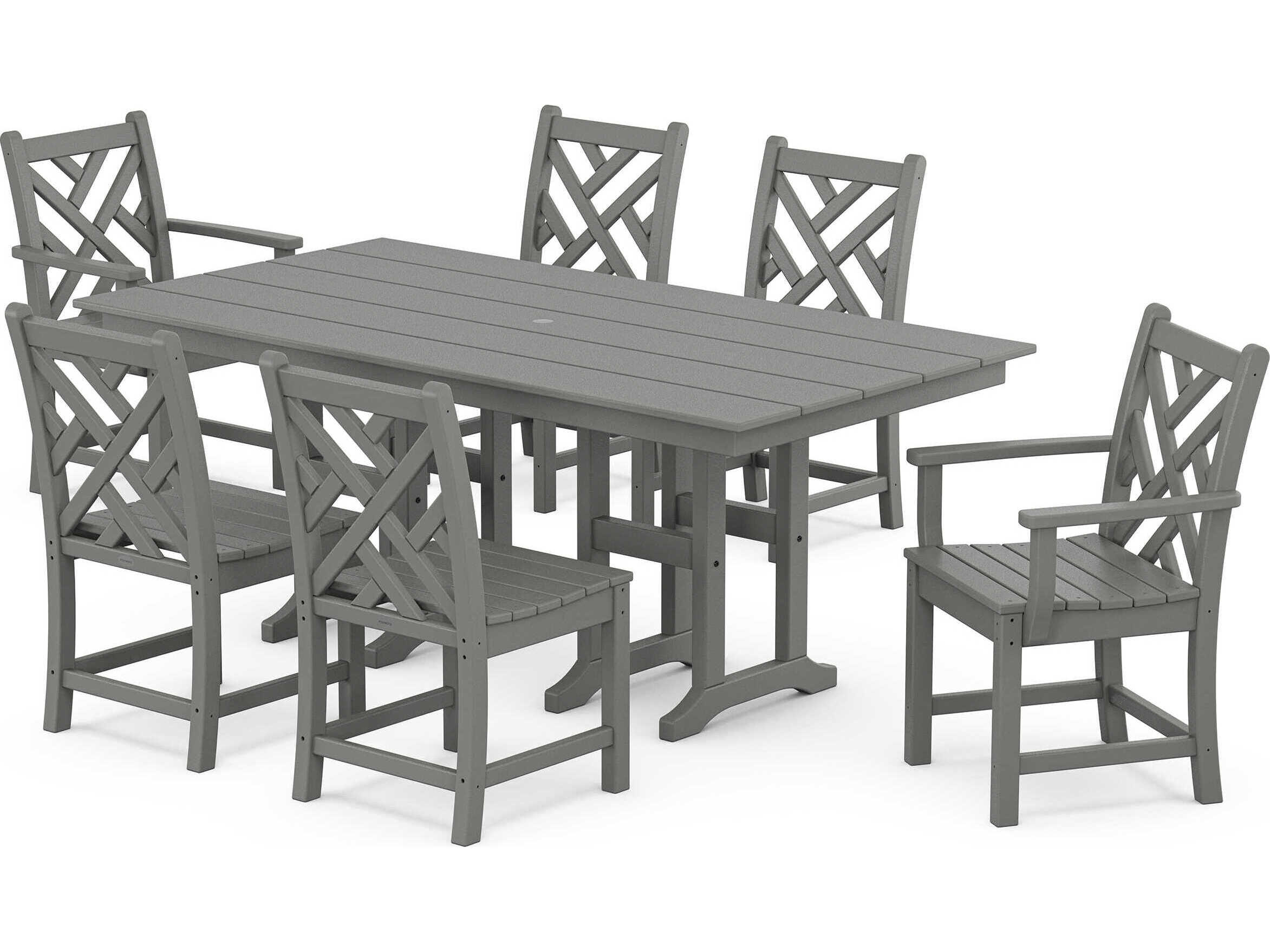 POLYWOOD® Chippendale Recycled Plastic 7 Piece Farmhouse Outdoor Dining Set