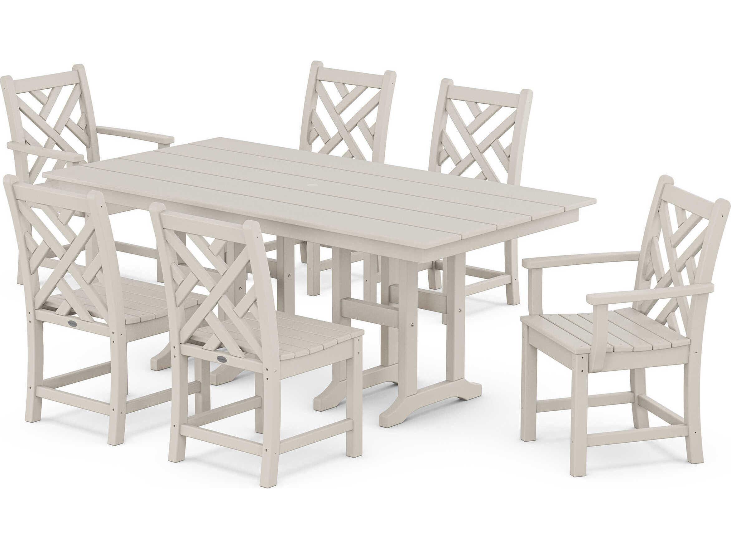POLYWOOD® Chippendale Recycled Plastic 7 Piece Farmhouse Outdoor Dining Set