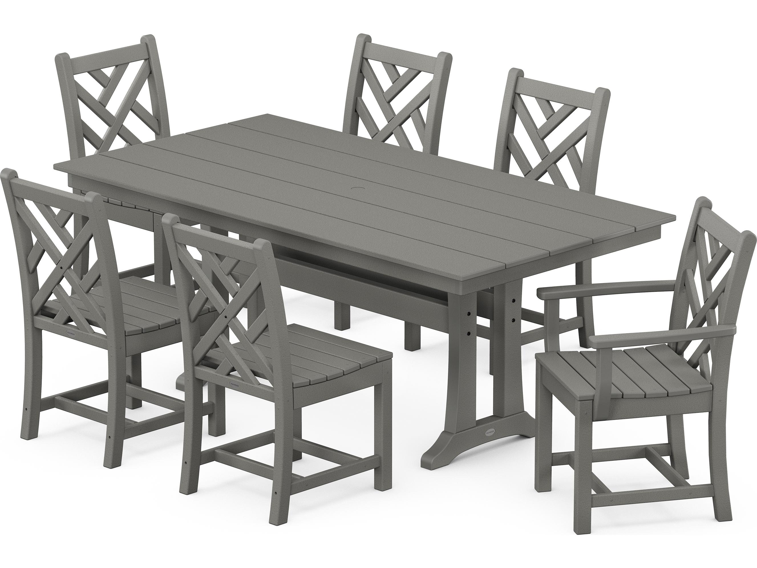 POLYWOOD® Chippendale Recycled Plastic 7 Piece Farmhouse Trestle Patio Dining Set