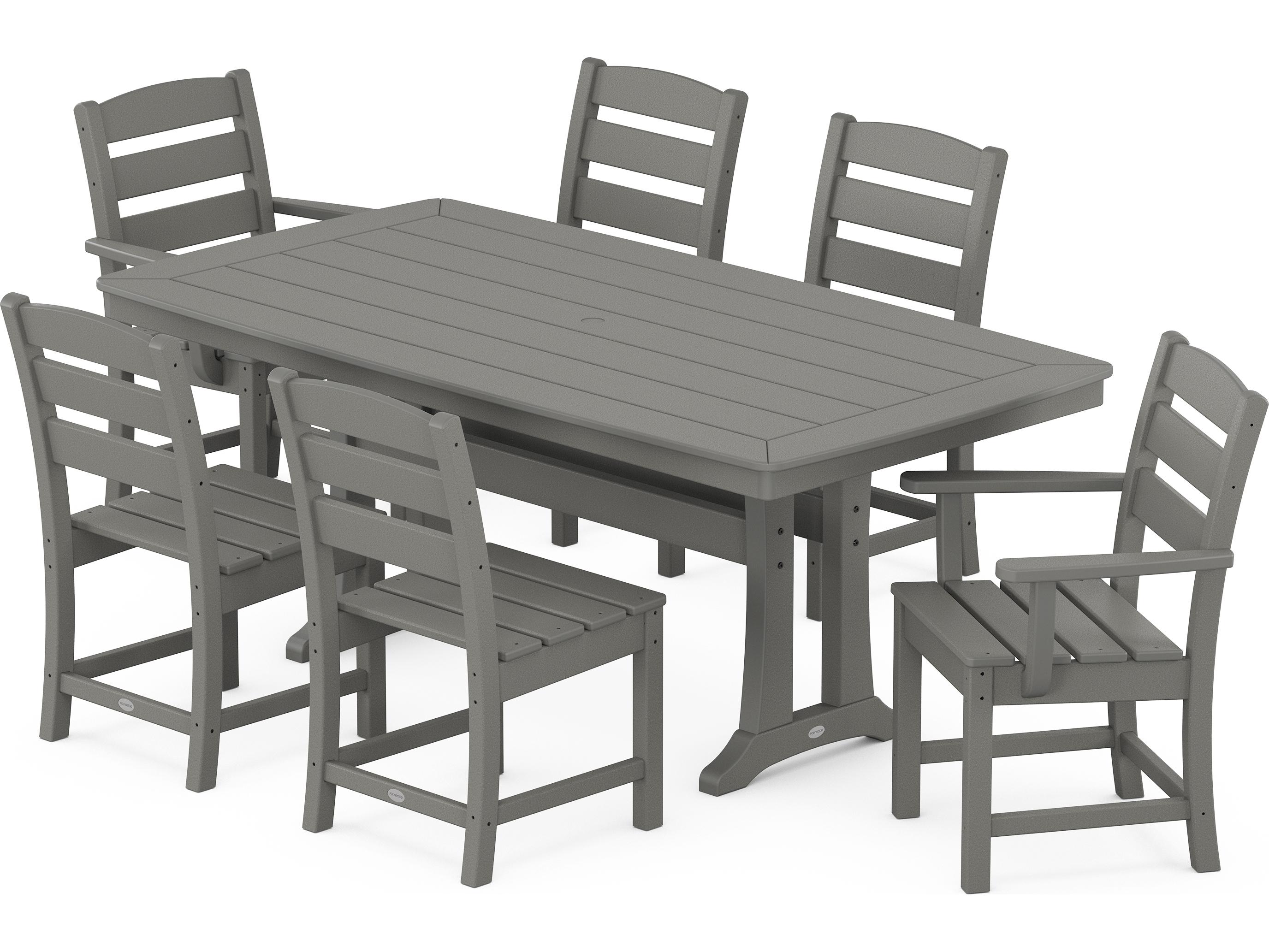 POLYWOOD® Lakeside Recycled Plastic 7 Piece Nautical Trestle Outdoor Dining Set