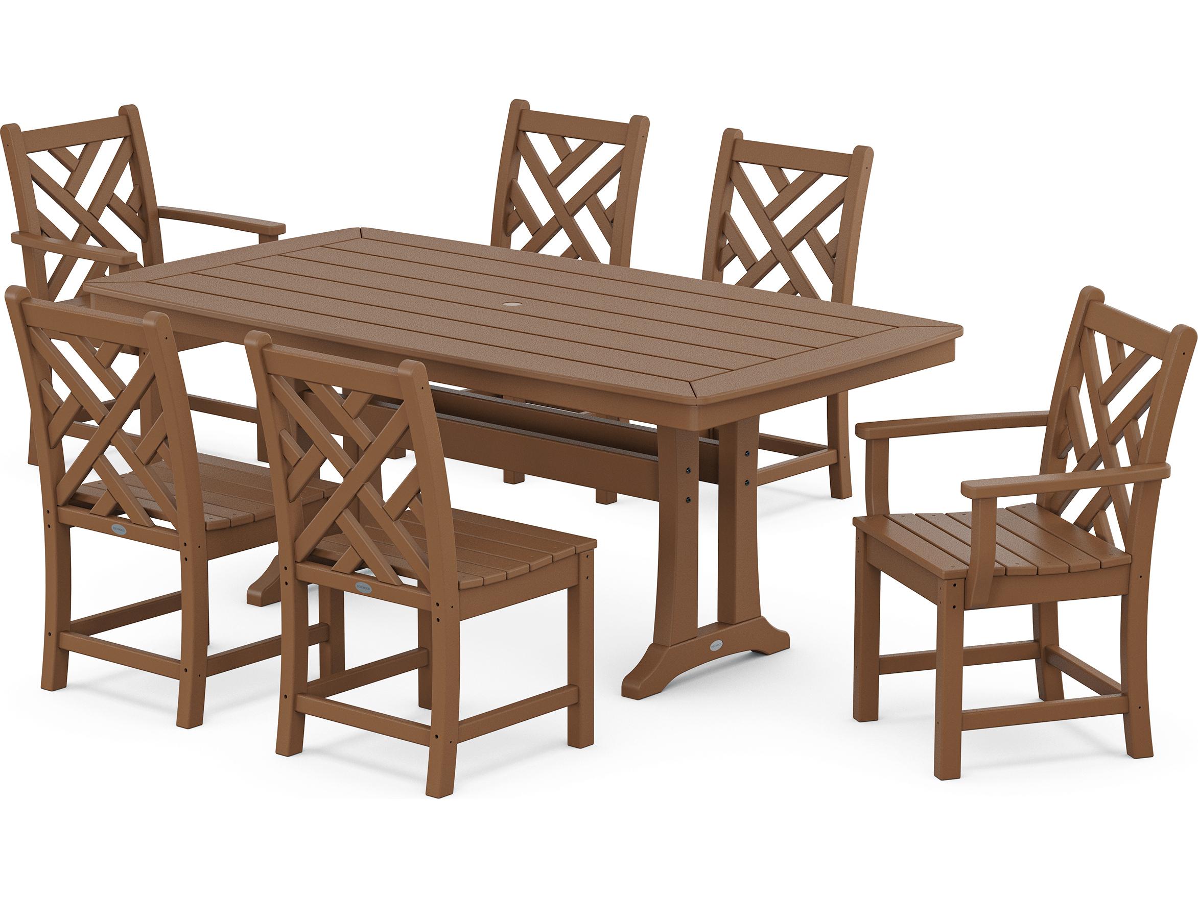 POLYWOOD® Chippendale Recycled Plastic 7 Piece Nautical Trestle Outdoor Patio Dining Set