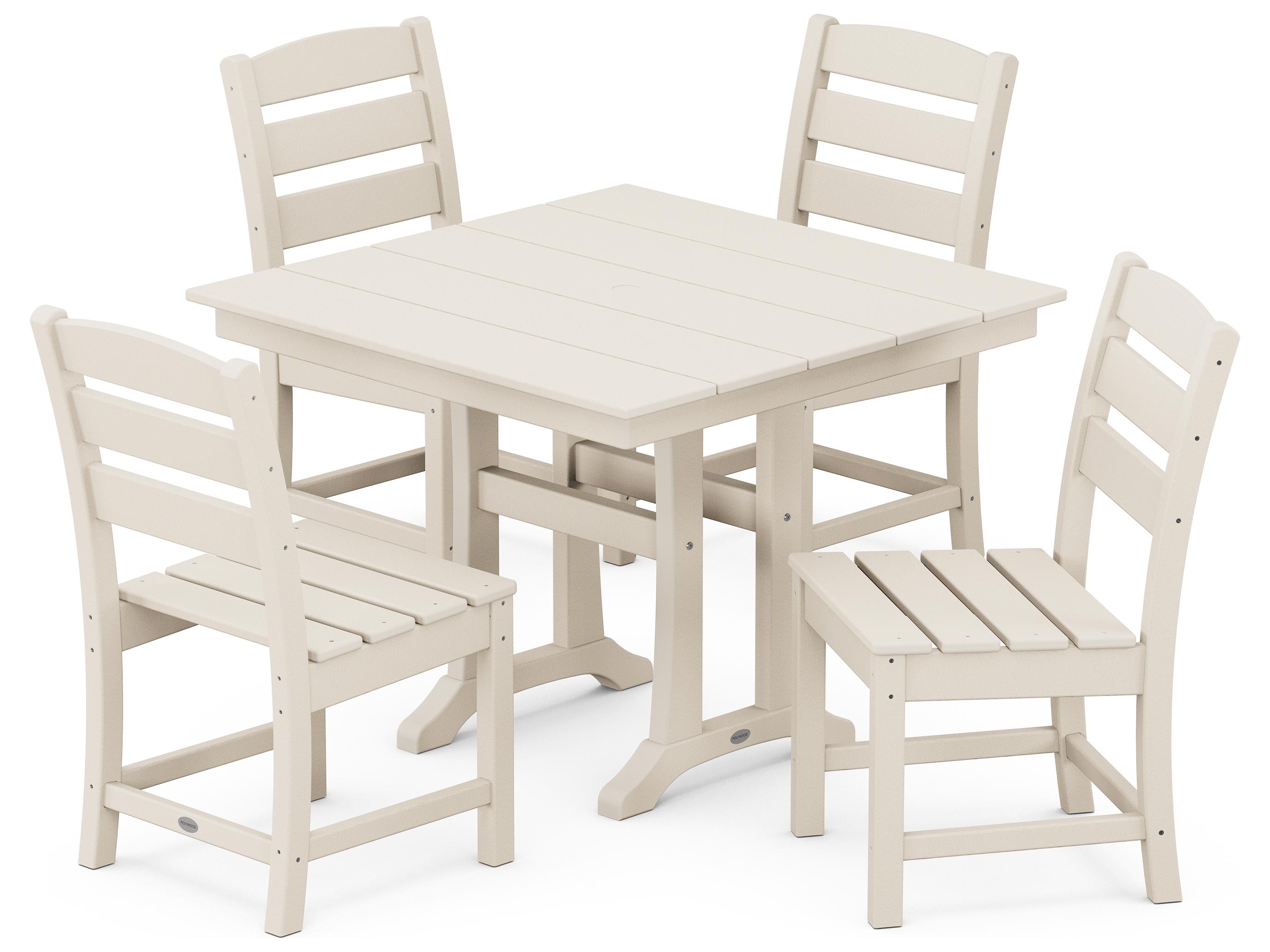 POLYWOOD® Lakeside Recycled Plastic 5 Piece Farmhouse Trestle Patio Dining Set