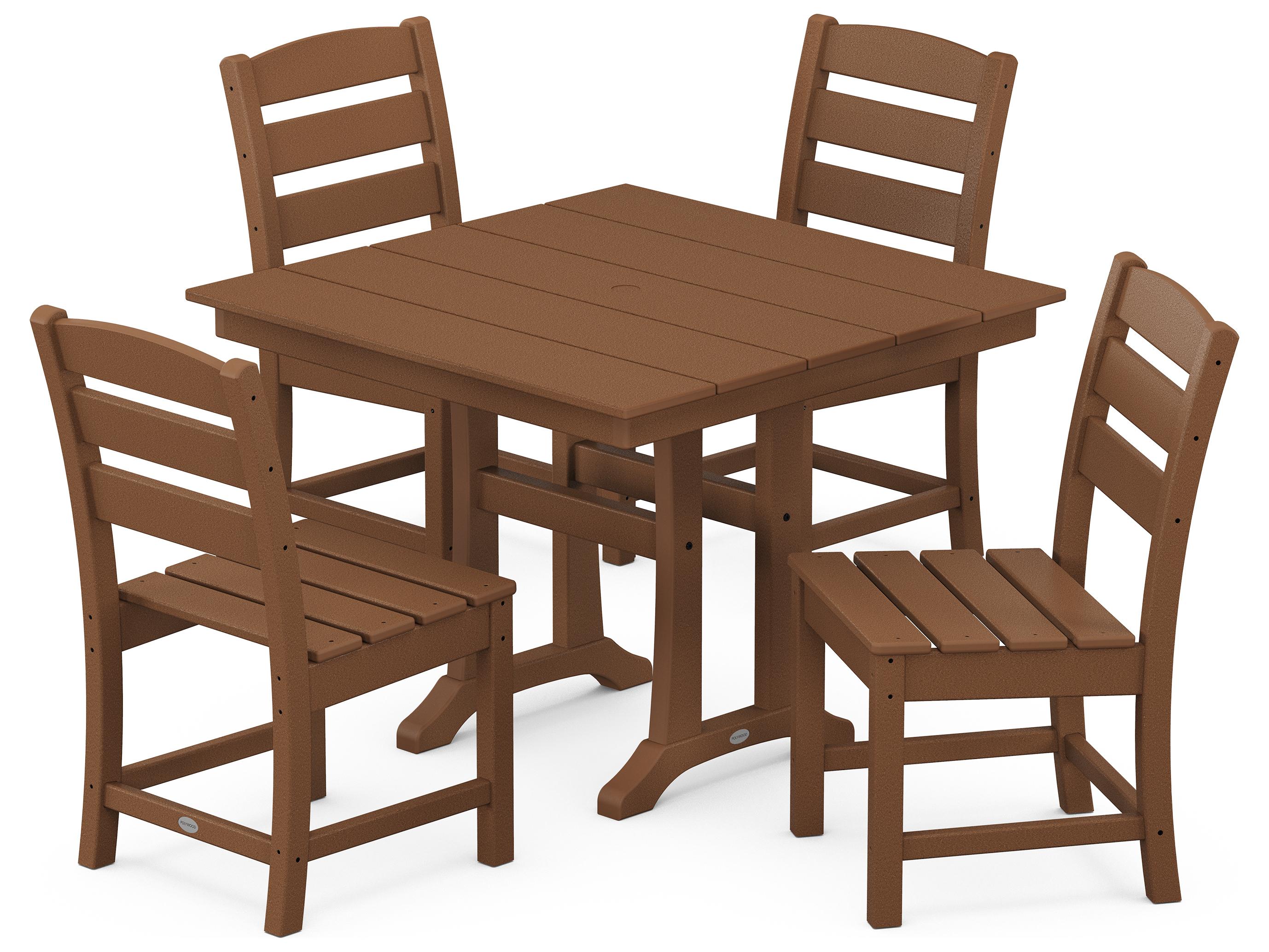 POLYWOOD® Lakeside Recycled Plastic 5 Piece Farmhouse Trestle Patio Dining Set