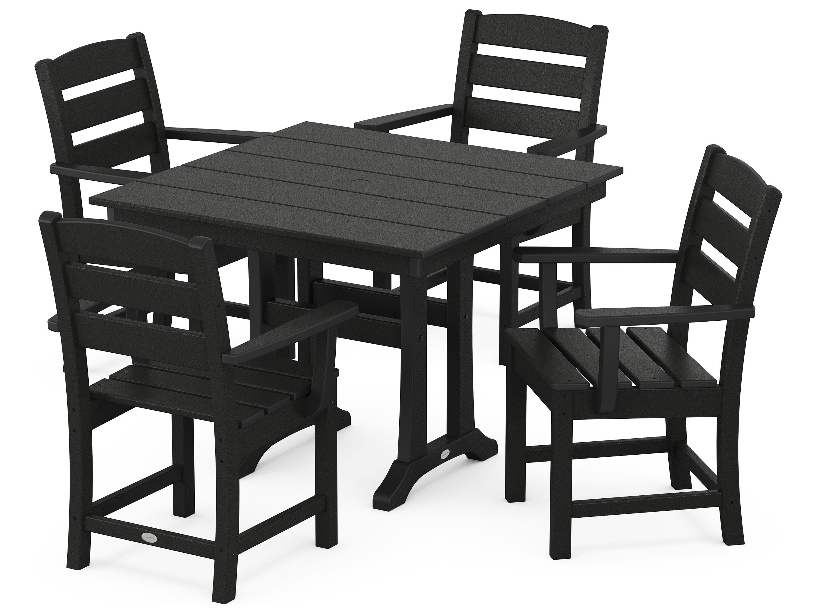 POLYWOOD® Lakeside Recycled Plastic 5 Piece Farmhouse Trestle Outdoor Dining Set