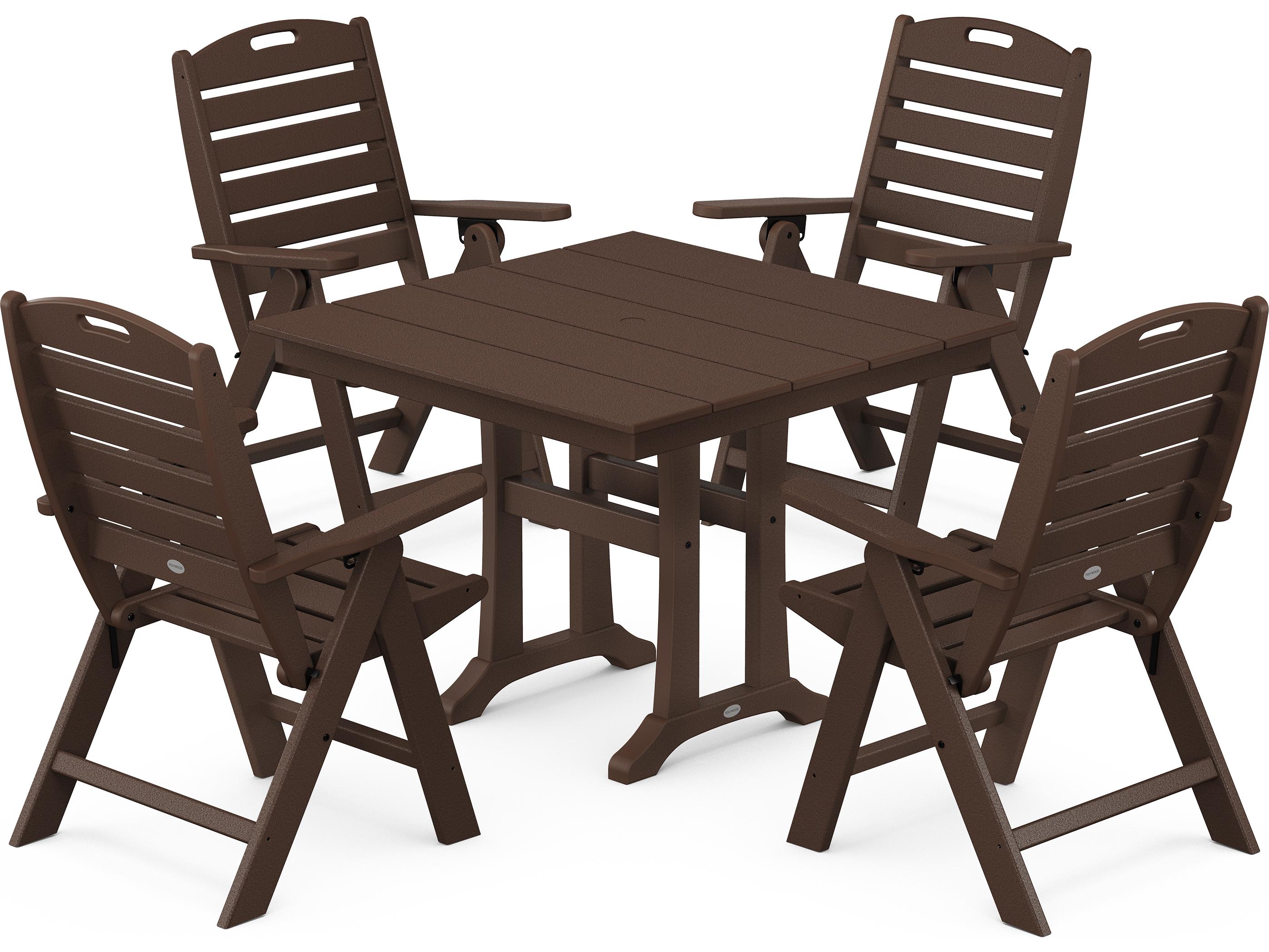 POLYWOOD® Nautical Recycled Plastic 5 Piece Farmhouse Trestle Outdoor Patio Dining Set