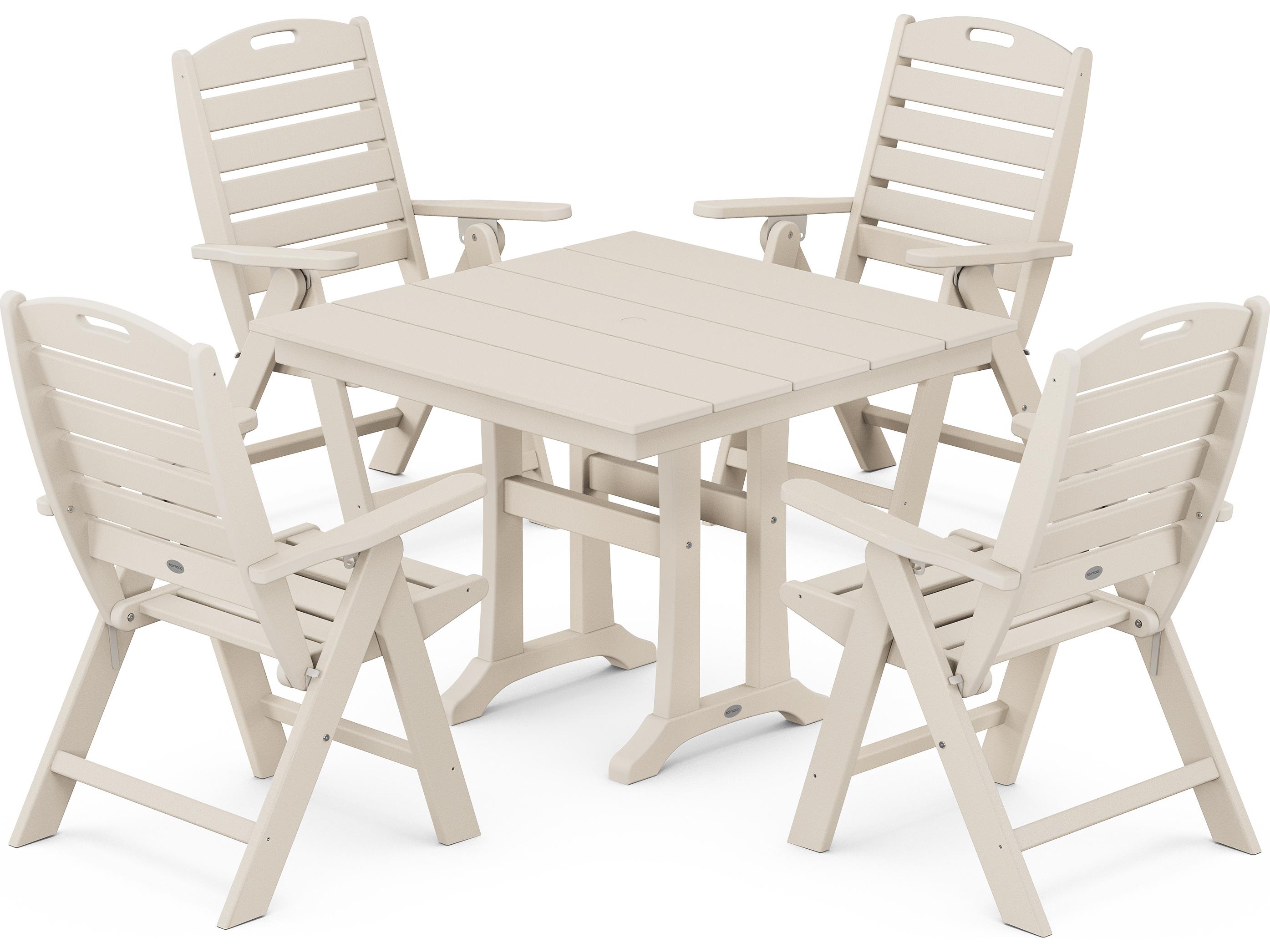 POLYWOOD® Nautical Recycled Plastic 5 Piece Farmhouse Trestle Outdoor Patio Dining Set