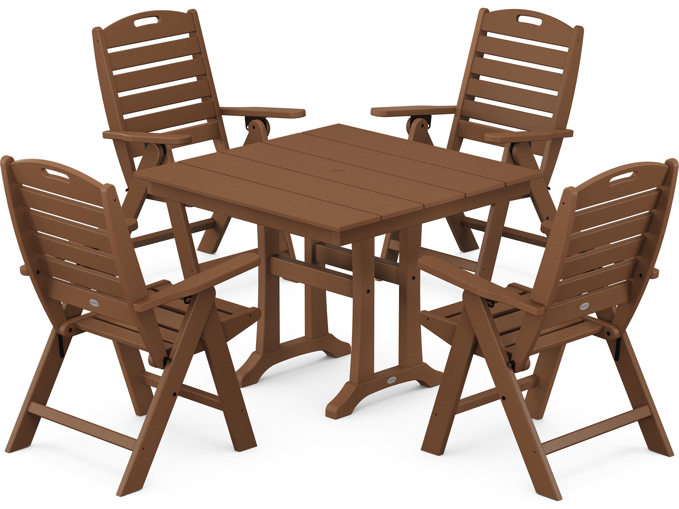 POLYWOOD® Nautical Recycled Plastic 5 Piece Farmhouse Trestle Outdoor Patio Dining Set