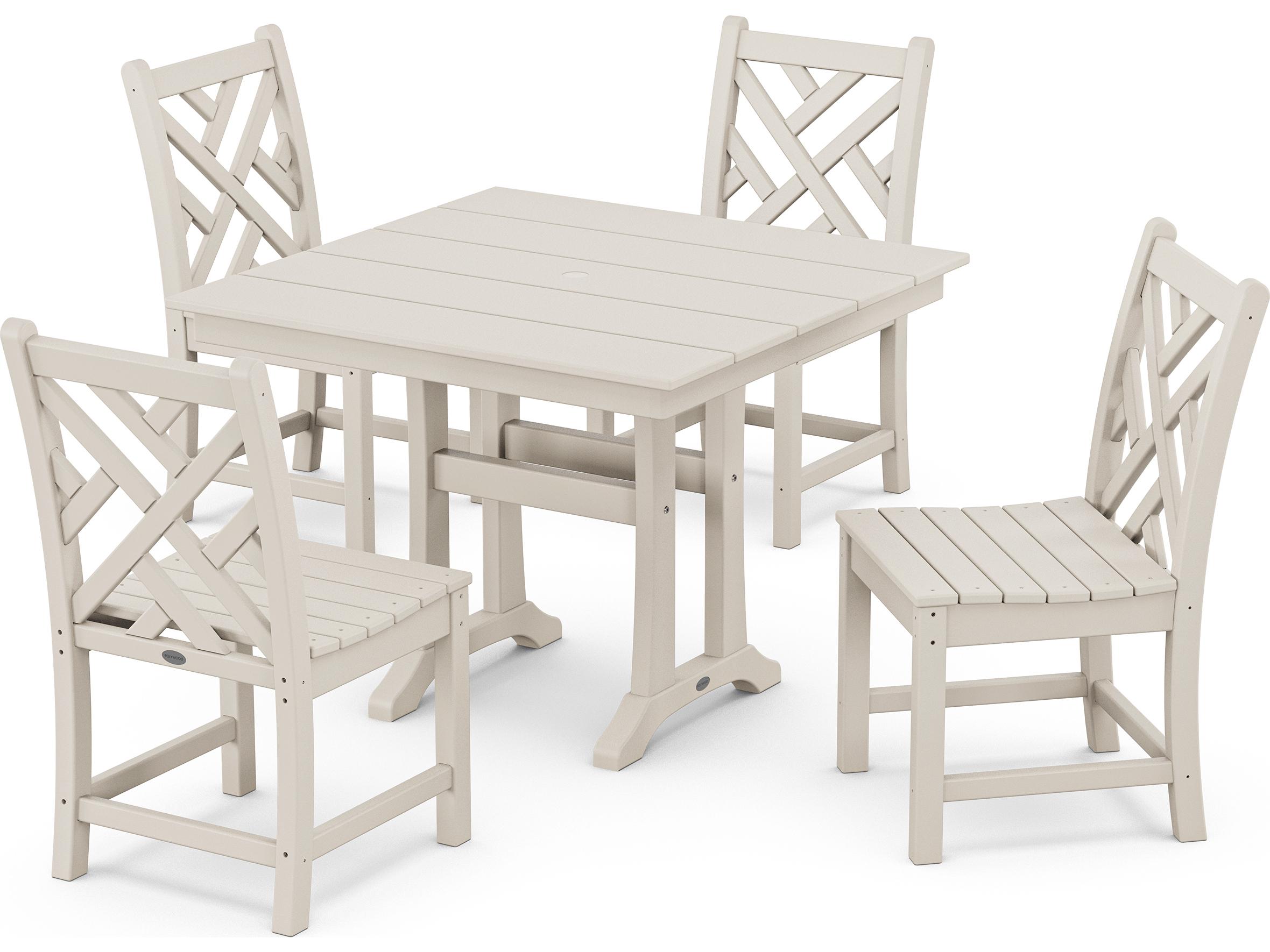 POLYWOOD® Chippendale Recycled Plastic 5 Piece Farmhouse Trestle Patio Dining Set