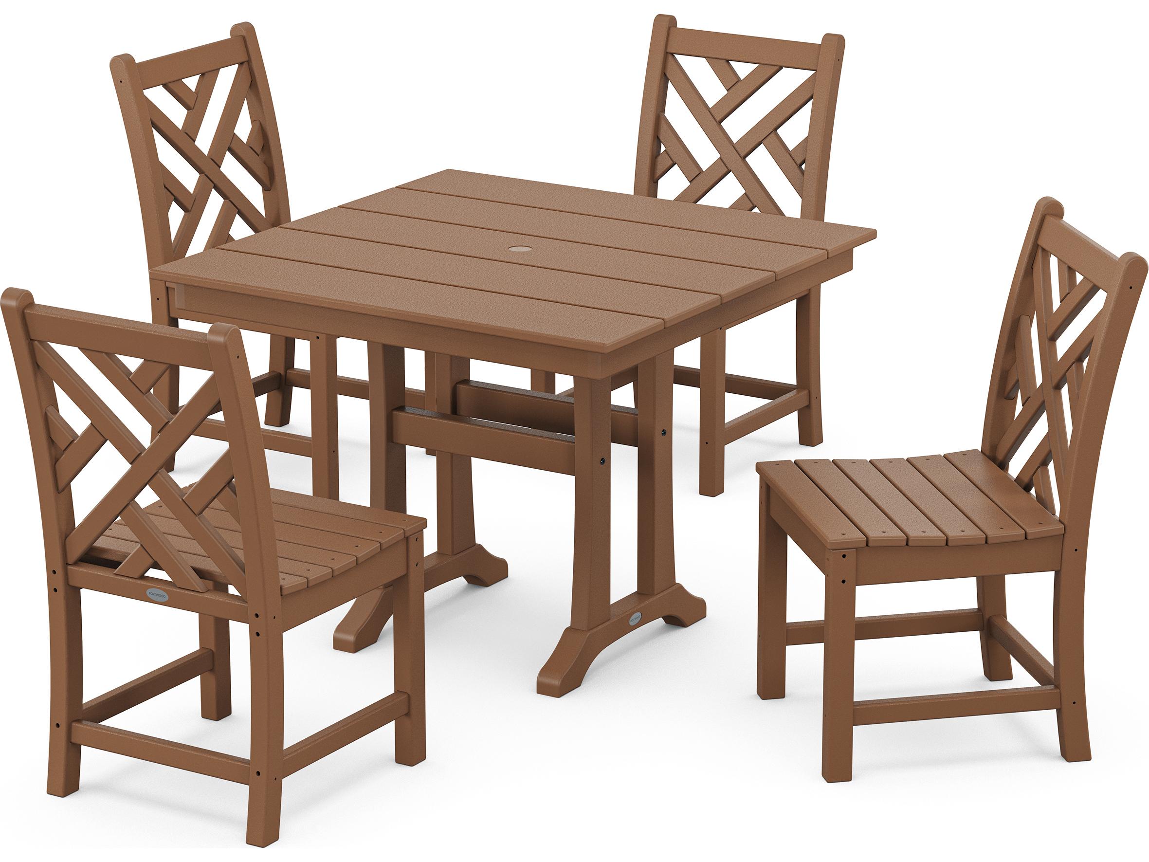 POLYWOOD® Chippendale Recycled Plastic 5 Piece Farmhouse Trestle Patio Dining Set