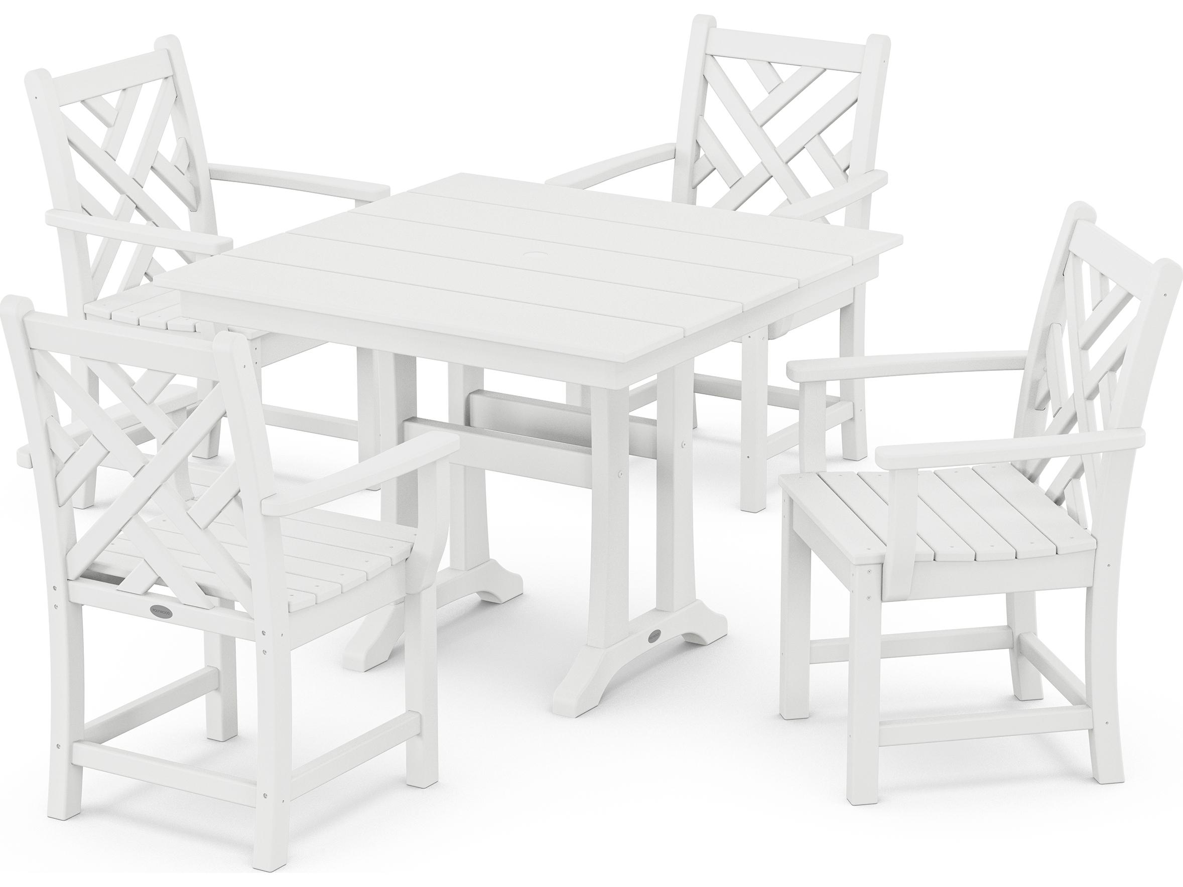 POLYWOOD® Chippendale Recycled Plastic 5 Piece Farmhouse Trestle Outdoor Dining Set