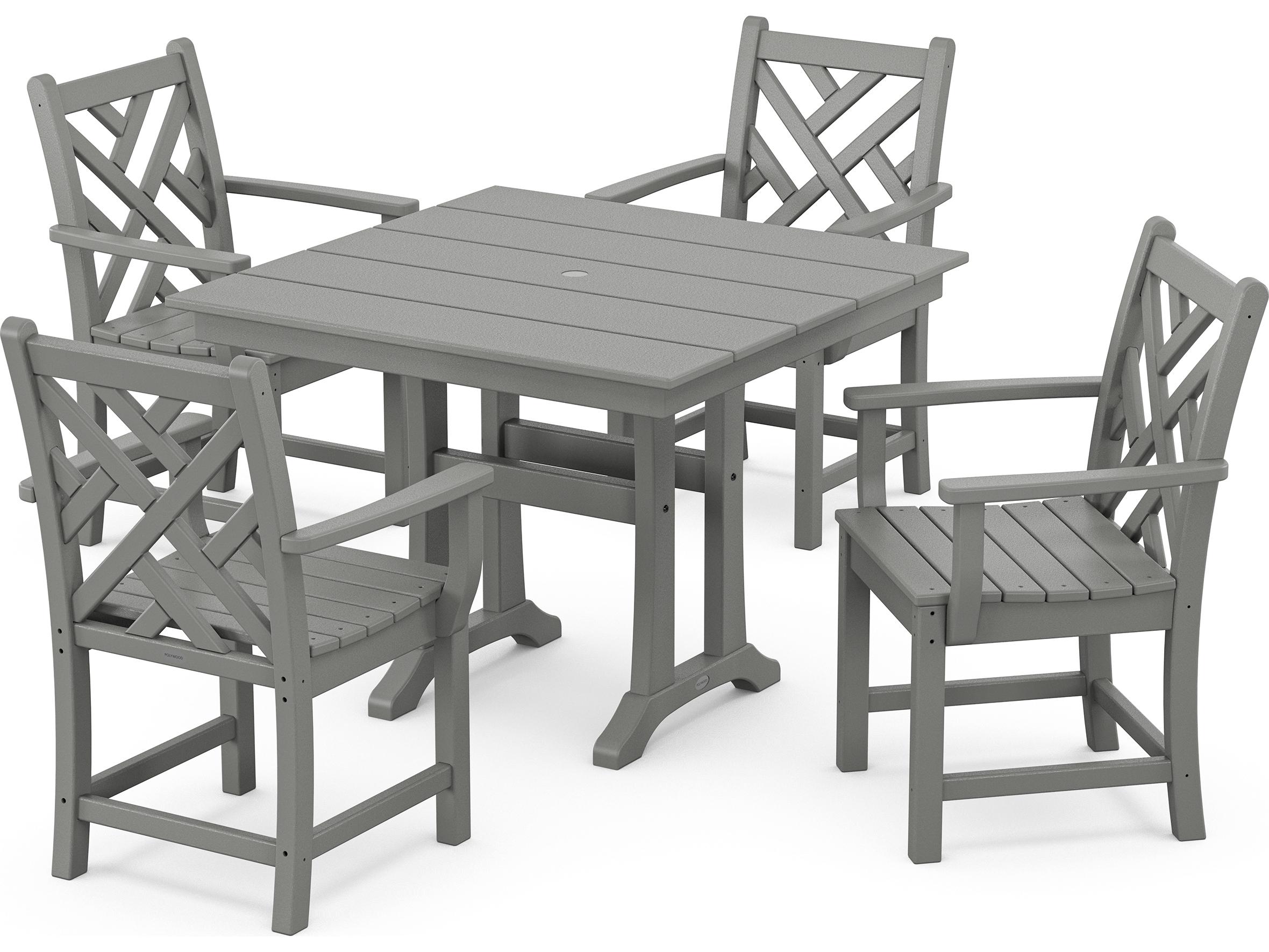 POLYWOOD® Chippendale Recycled Plastic 5 Piece Farmhouse Trestle Outdoor Dining Set