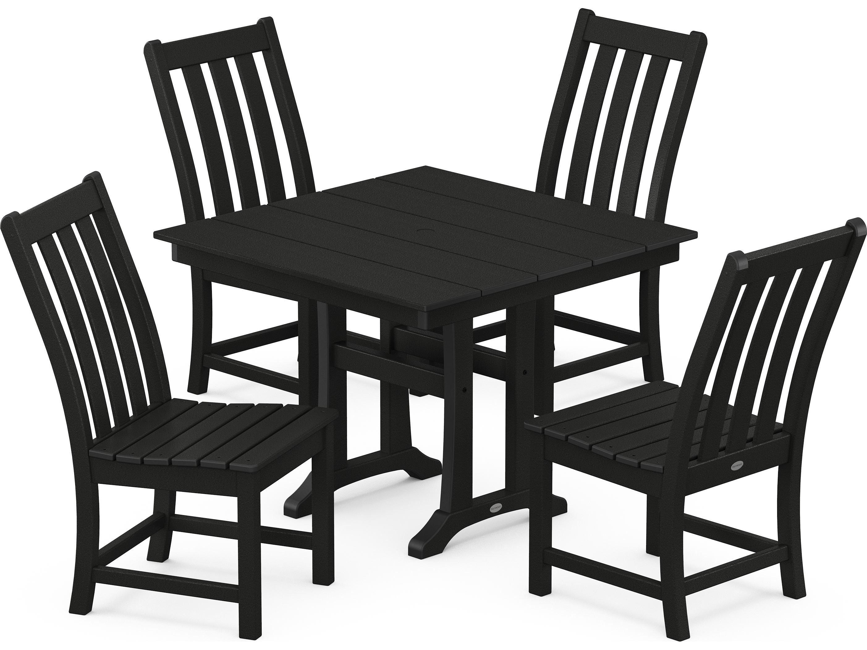 POLYWOOD® Vineyard Recycled Plastic 5 Piece Farmhouse Trestle Outdoor Patio Dining Set