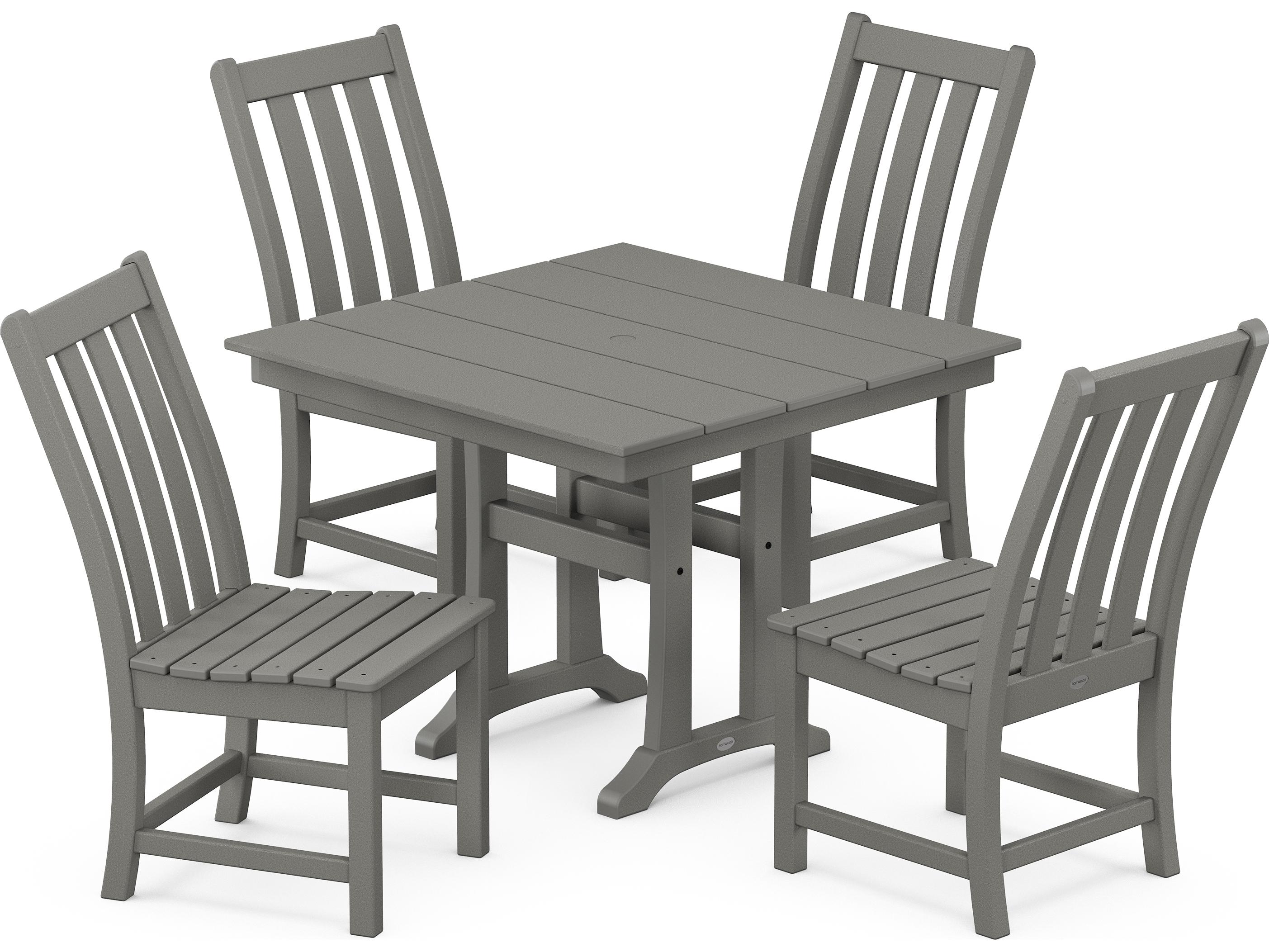 POLYWOOD® Vineyard Recycled Plastic 5 Piece Farmhouse Trestle Outdoor Patio Dining Set