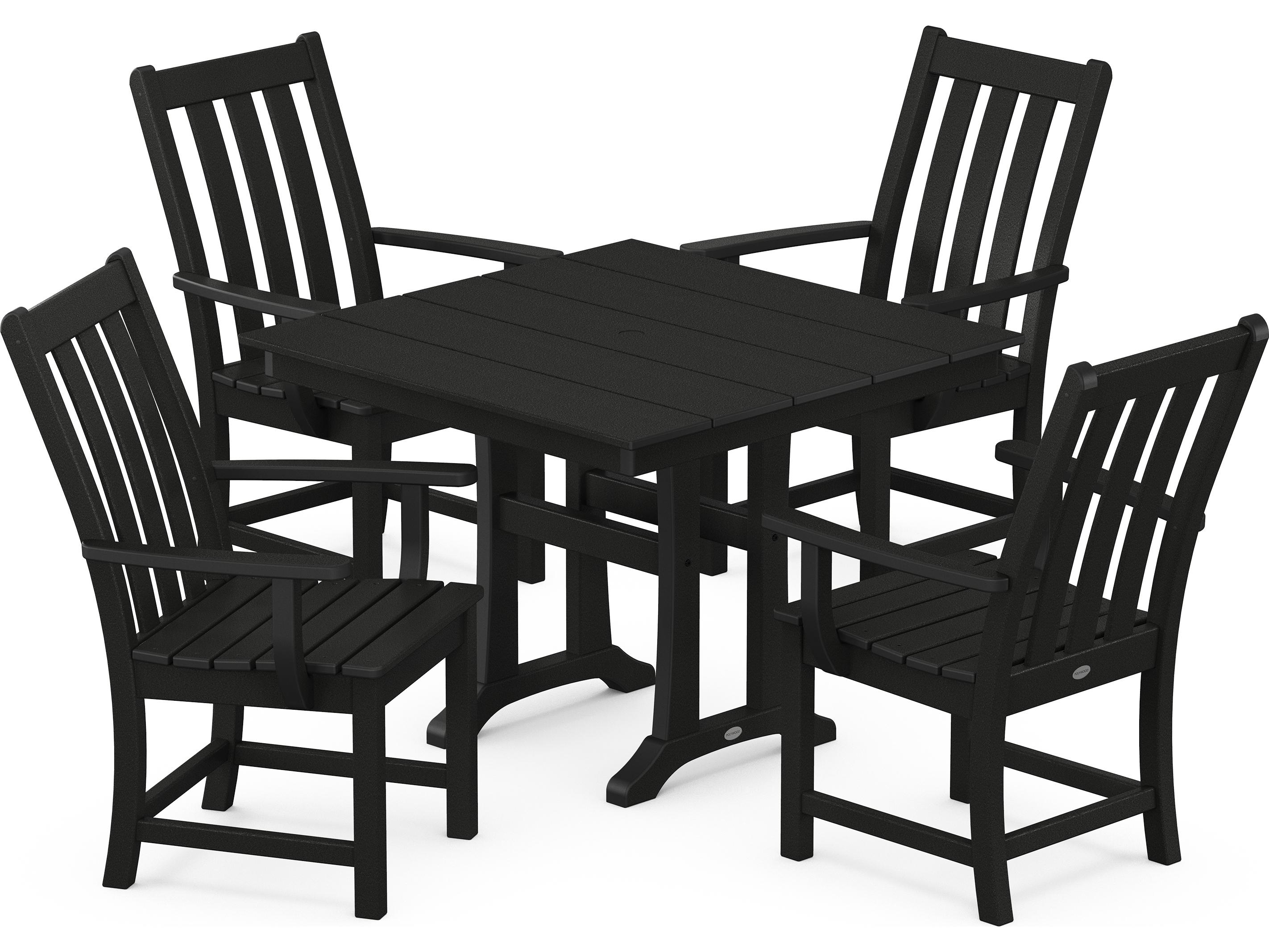 POLYWOOD® Vineyard Recycled Plastic 5 Piece Farmhouse Trestle Patio Dining Set