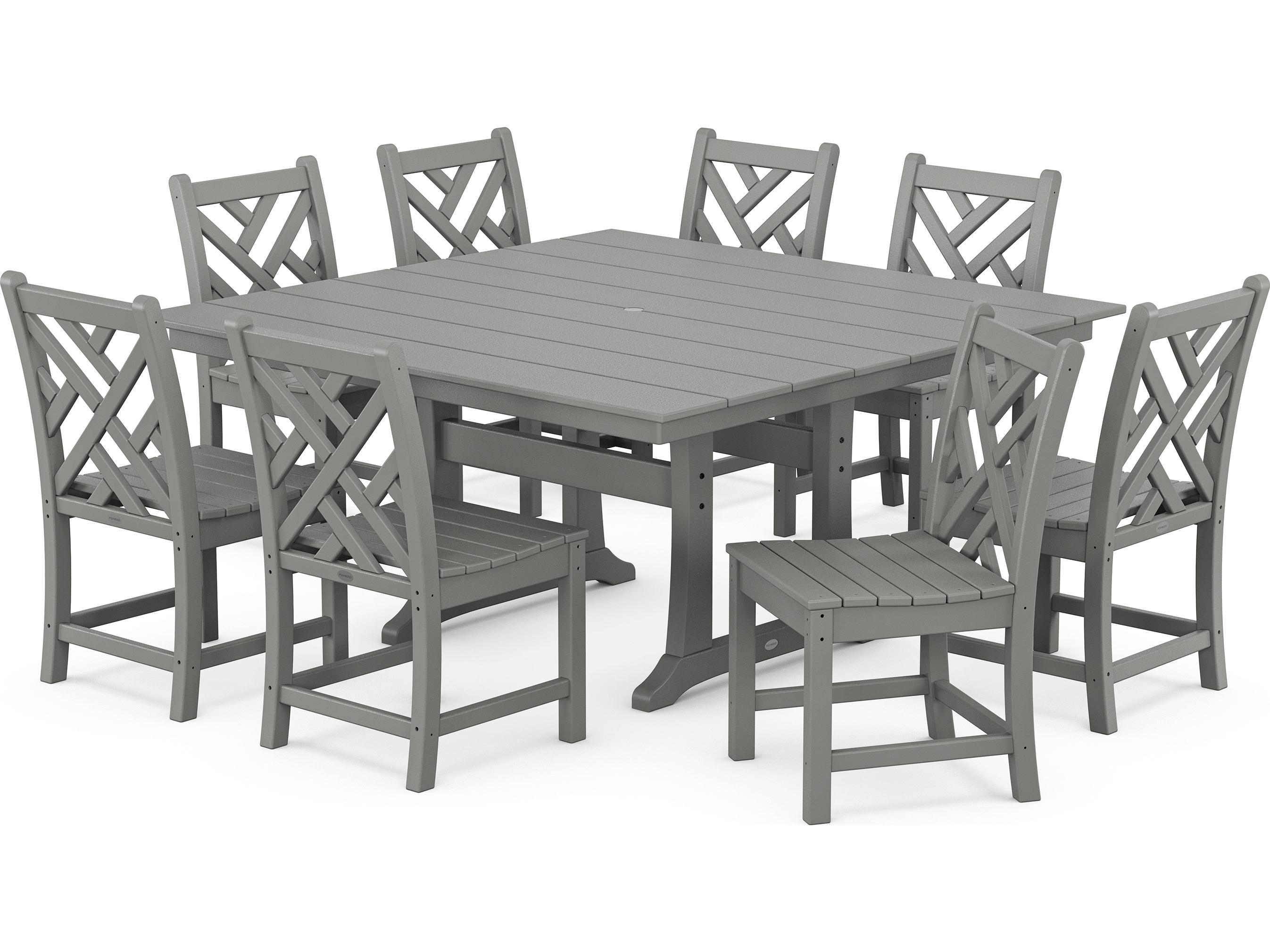 POLYWOOD® Chippendale Recycled Plastic 9 Piece Farmhouse Trestle Outdoor Dining Set
