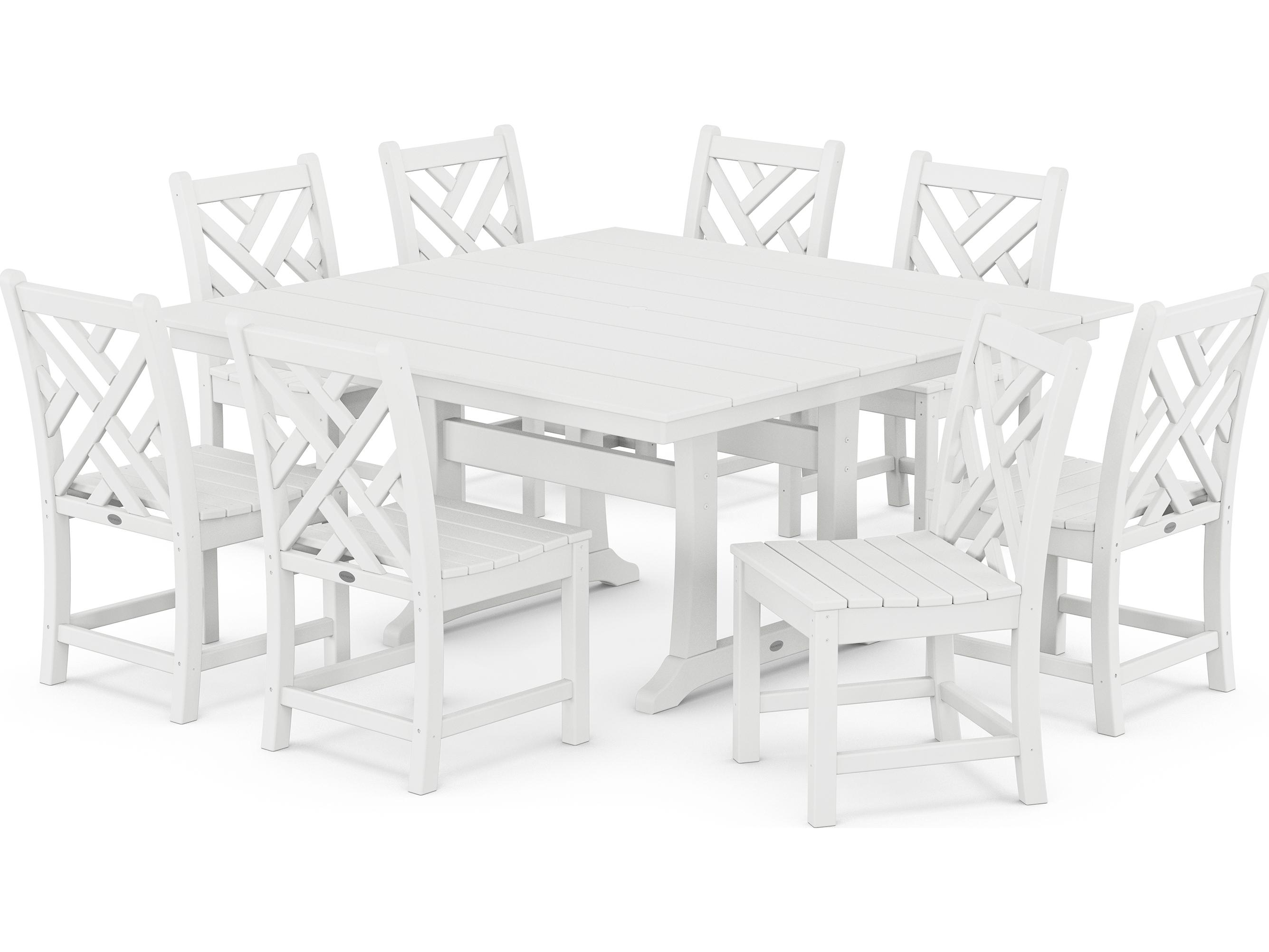 POLYWOOD® Chippendale Recycled Plastic 9 Piece Farmhouse Trestle Outdoor Dining Set