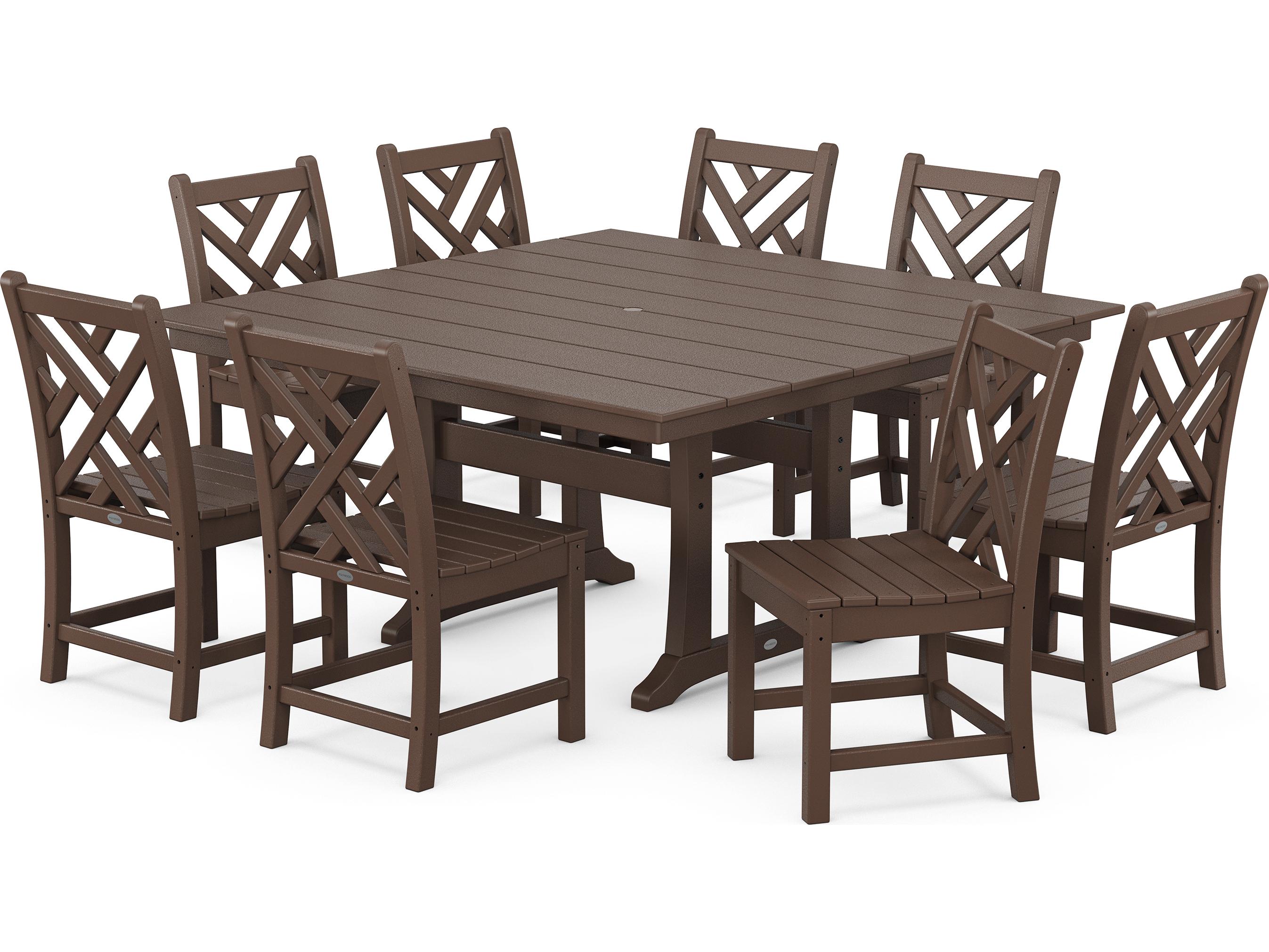 POLYWOOD® Chippendale Recycled Plastic 9 Piece Farmhouse Trestle Outdoor Dining Set