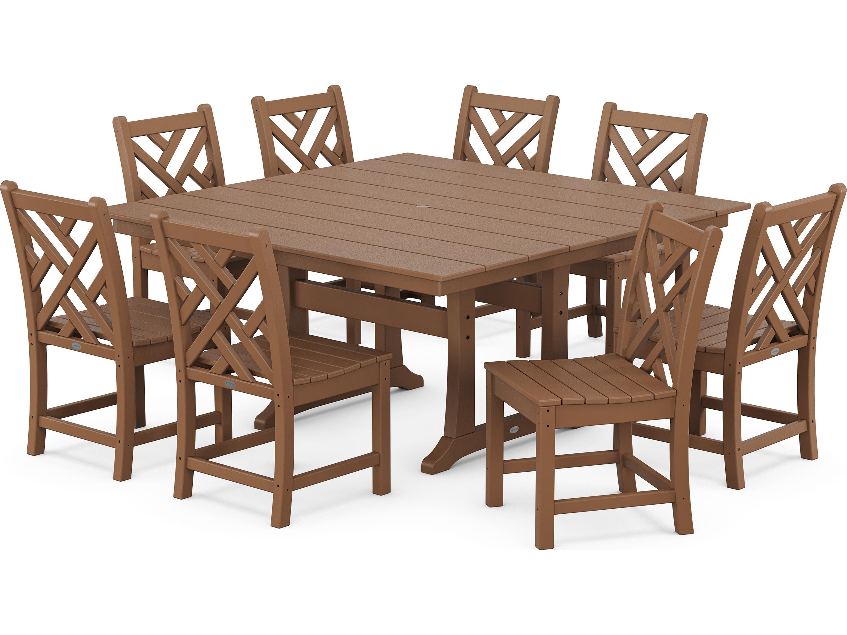 POLYWOOD® Chippendale Recycled Plastic 9 Piece Farmhouse Trestle Outdoor Dining Set