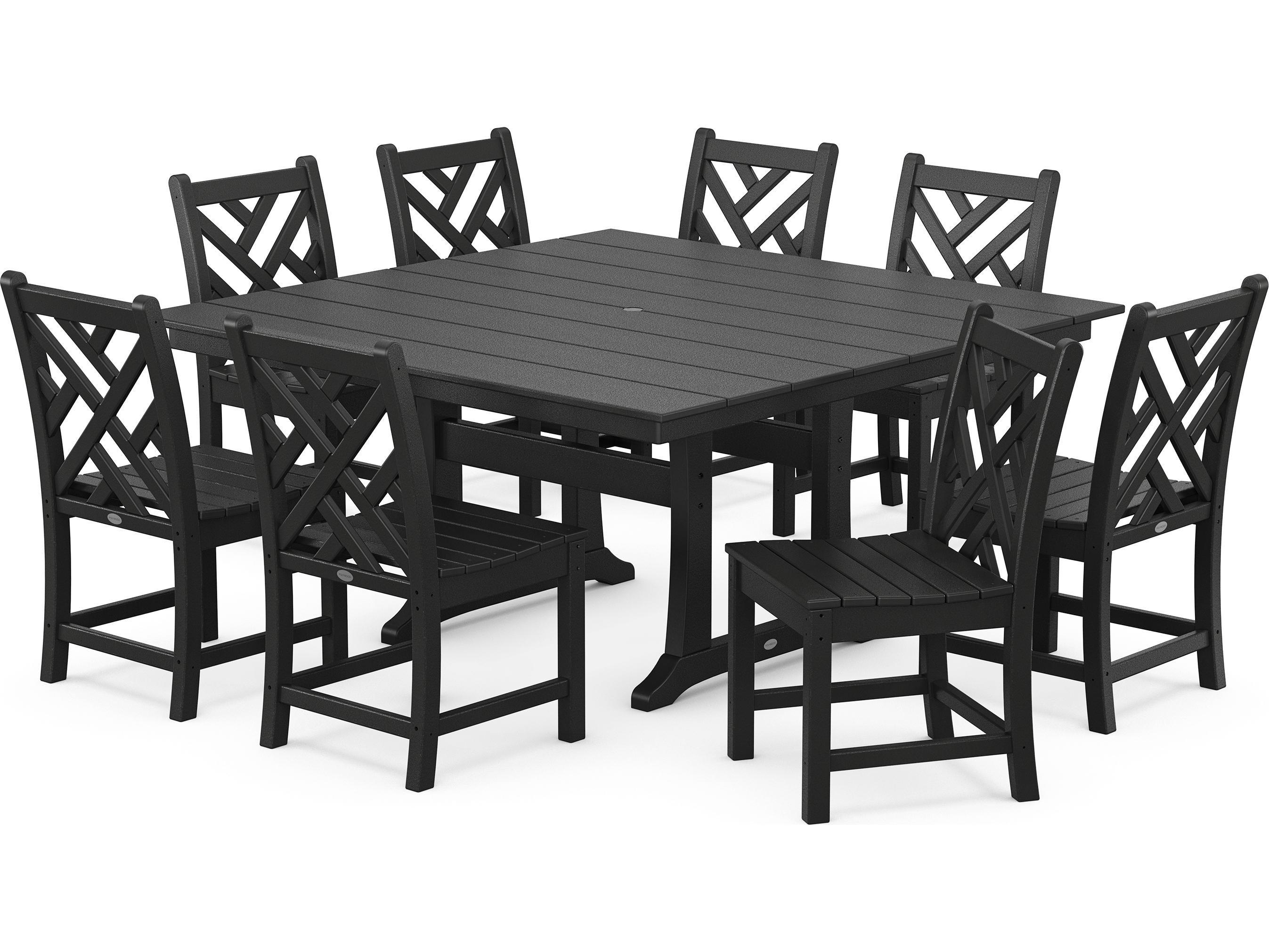 POLYWOOD® Chippendale Recycled Plastic 9 Piece Farmhouse Trestle Outdoor Dining Set