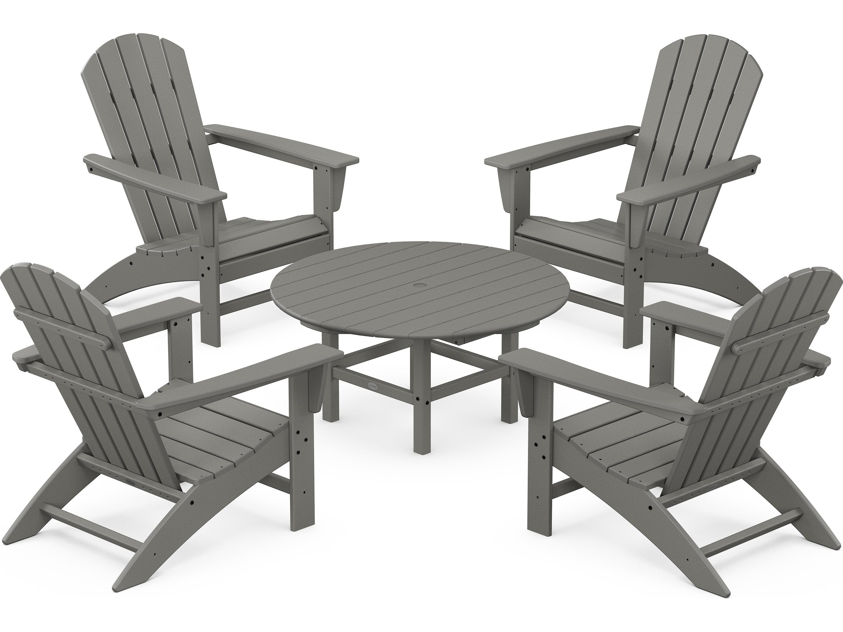 POLYWOOD® Nautical Recycled Plastic 5 Piece Adirondack Outdoor Patio Lounge Set