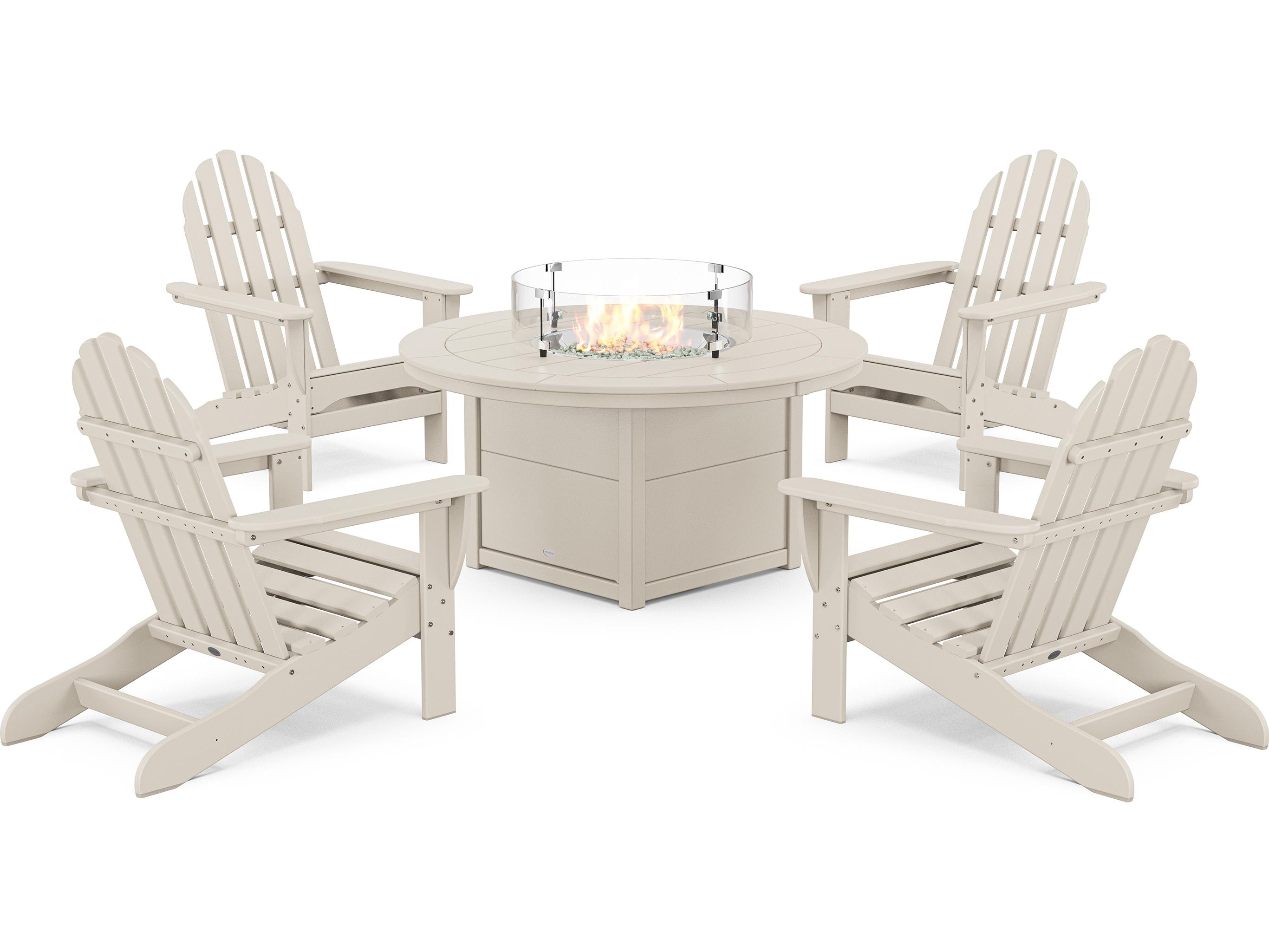 POLYWOOD® Classic Adirondack Recycled Plastic 5 Piece Fire Pit Patio Lounge Set