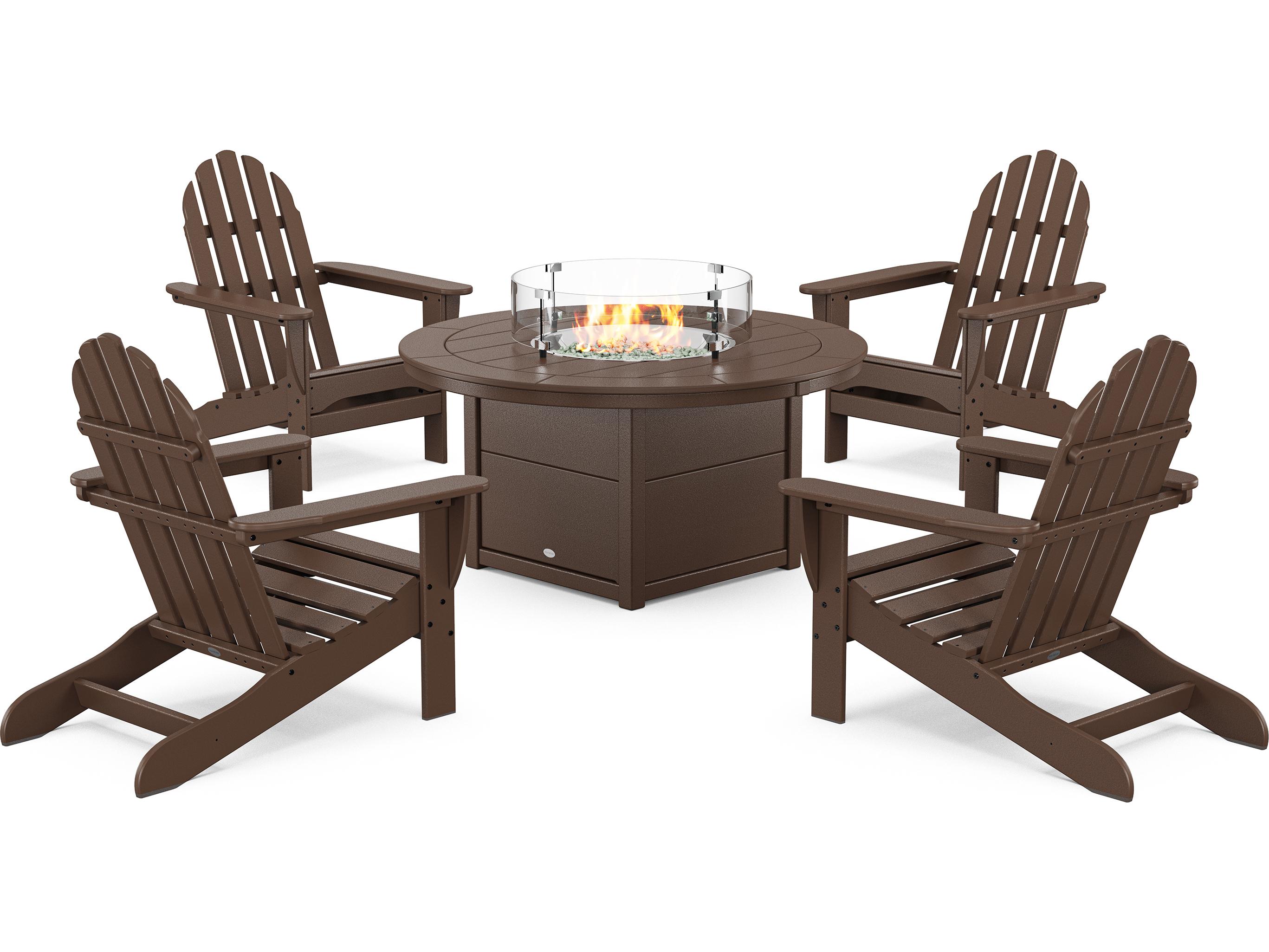 POLYWOOD® Classic Adirondack Recycled Plastic 5 Piece Fire Pit Patio Lounge Set