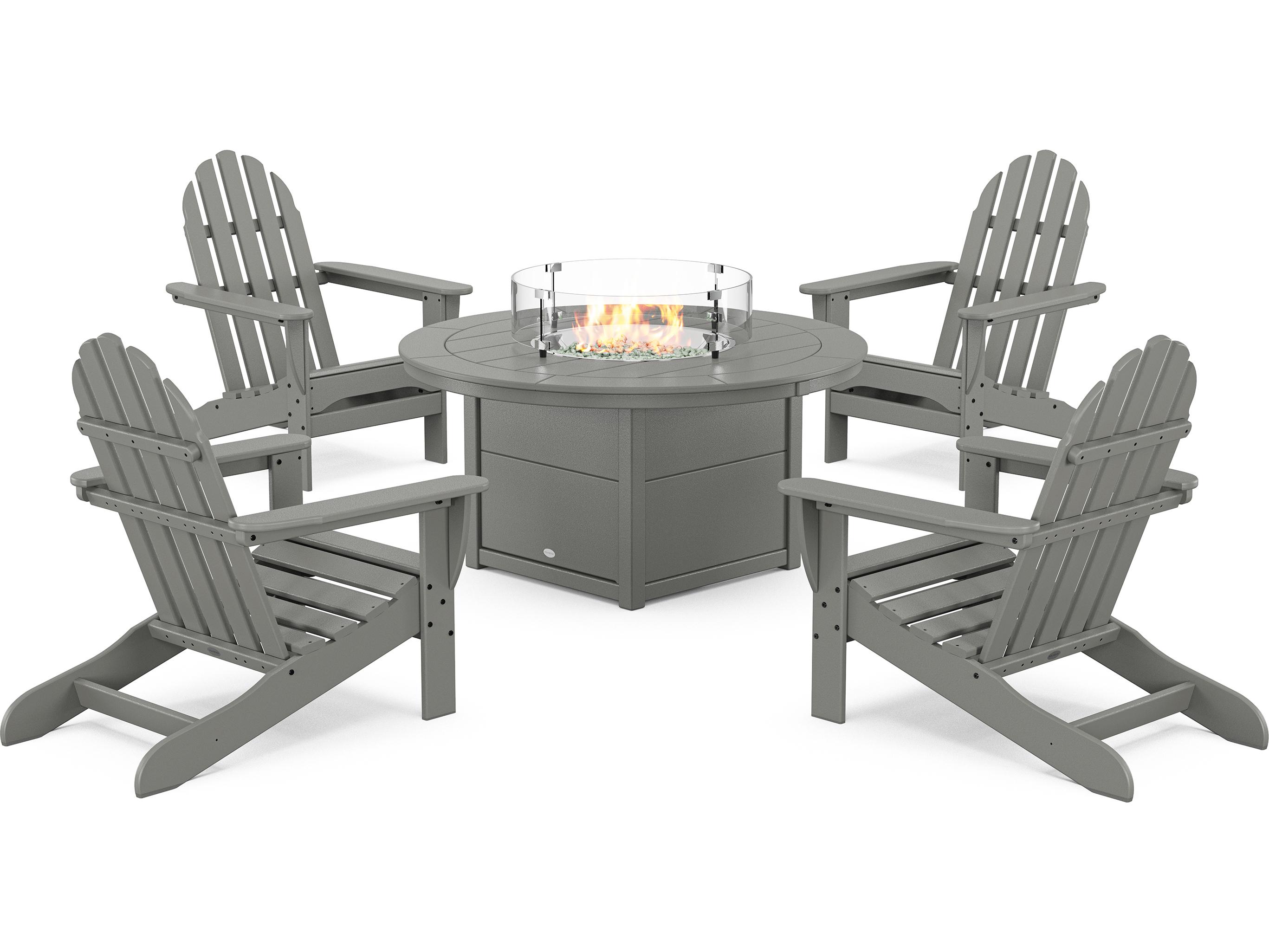 POLYWOOD® Classic Adirondack Recycled Plastic 5 Piece Fire Pit Patio Lounge Set