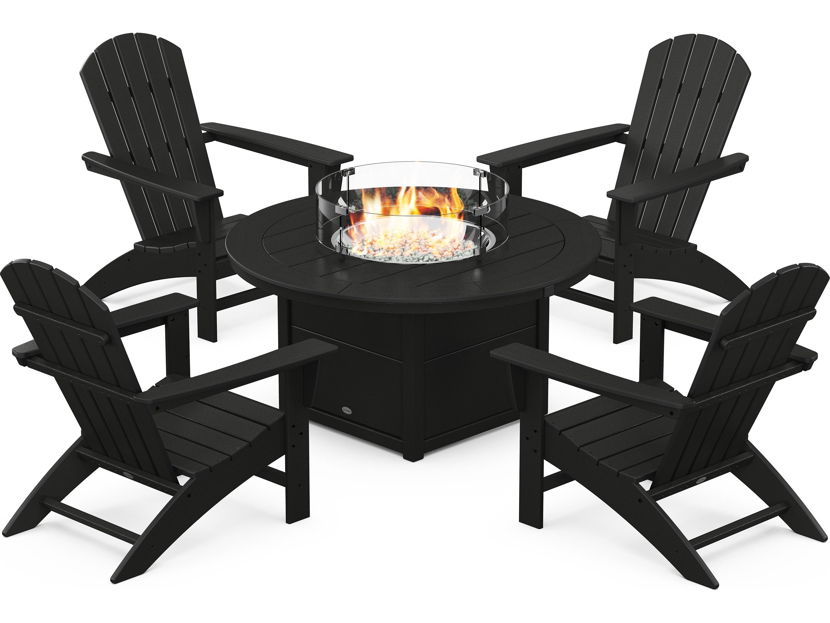 POLYWOOD® Nautical Recycled Plastic 5 Piece Adirondack Fire Pit Outdoor Lounge Set