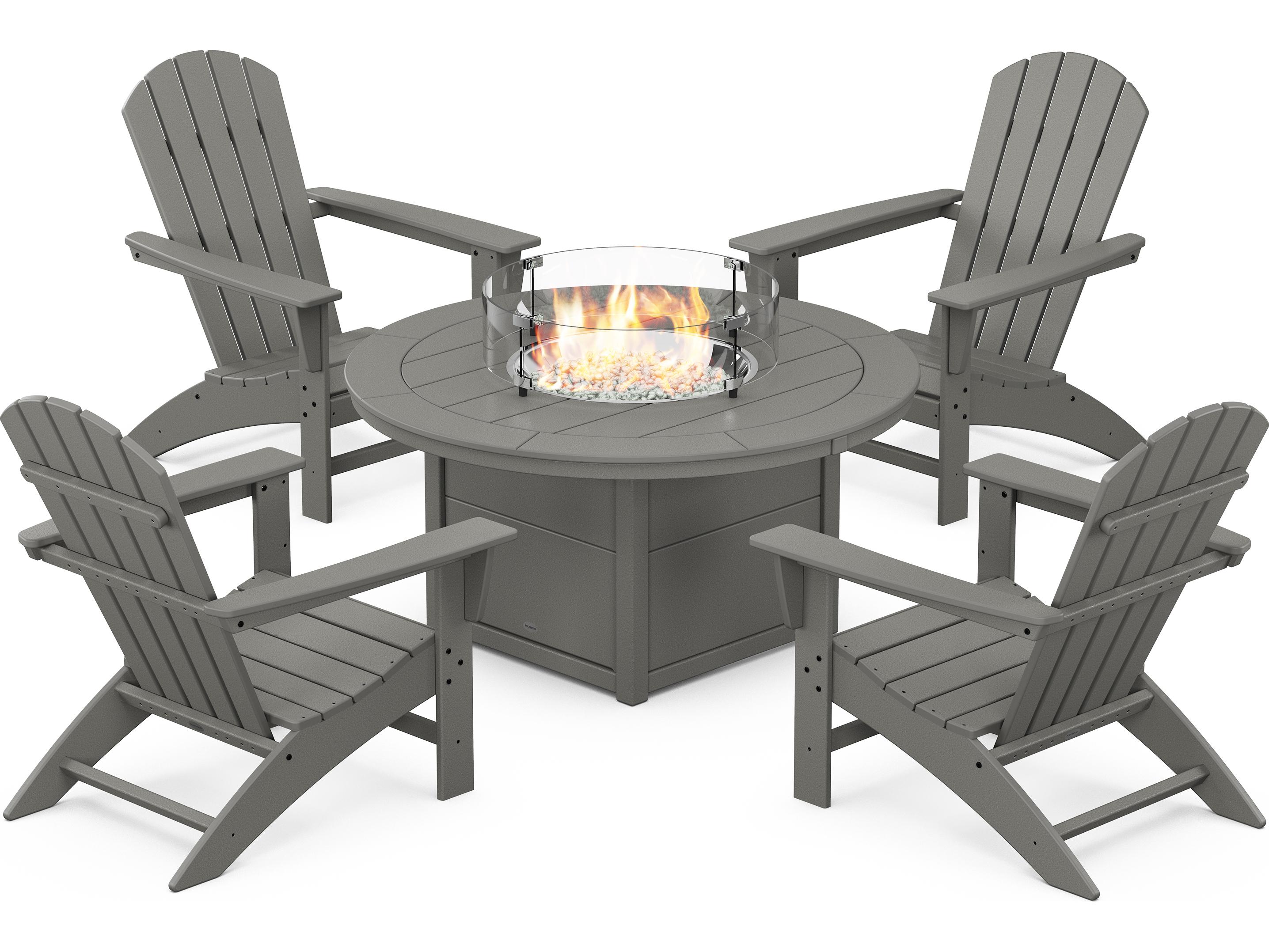 POLYWOOD® Nautical Recycled Plastic 5 Piece Adirondack Fire Pit Outdoor Lounge Set