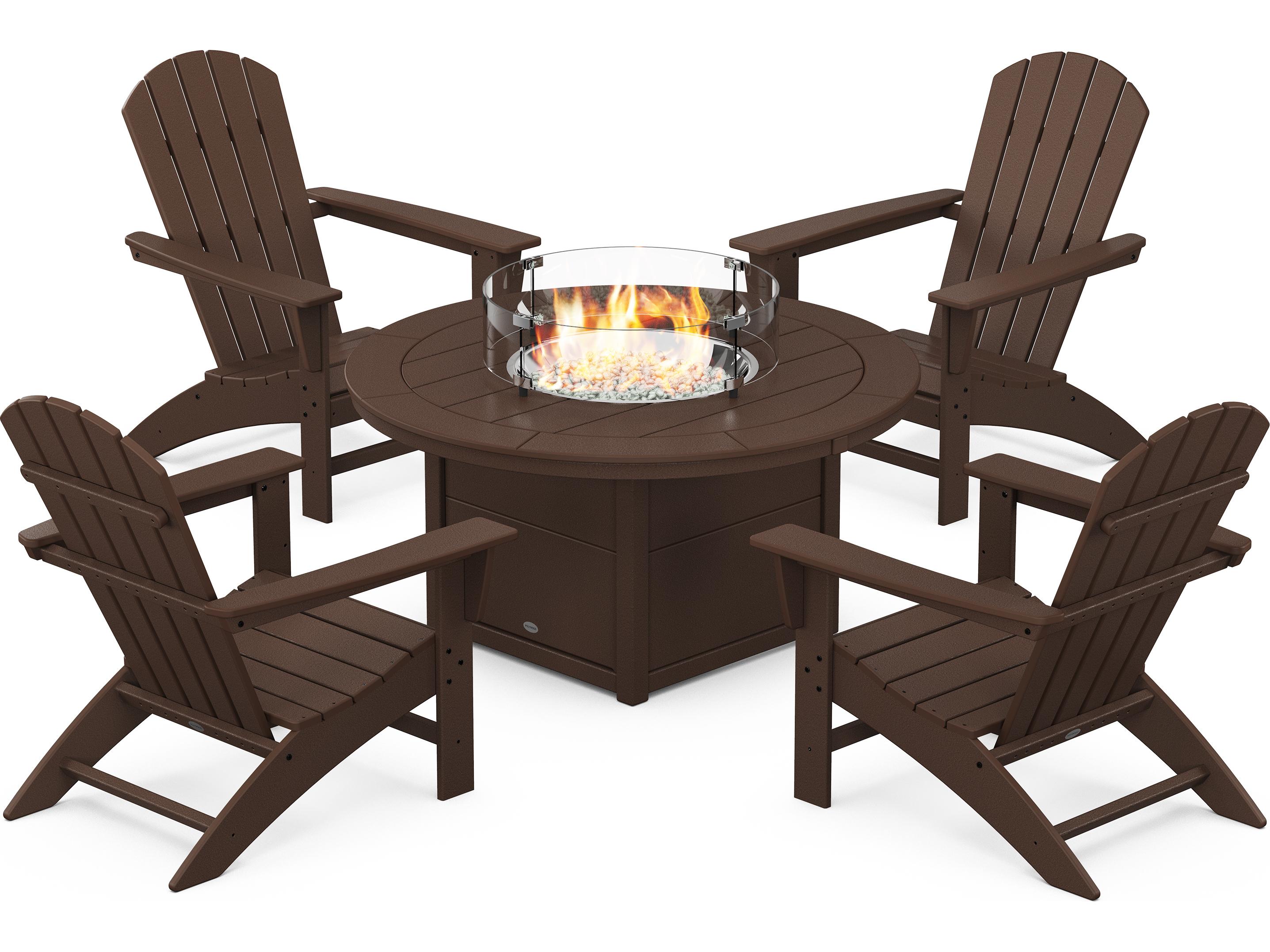 POLYWOOD® Nautical Recycled Plastic 5 Piece Adirondack Fire Pit Outdoor Lounge Set