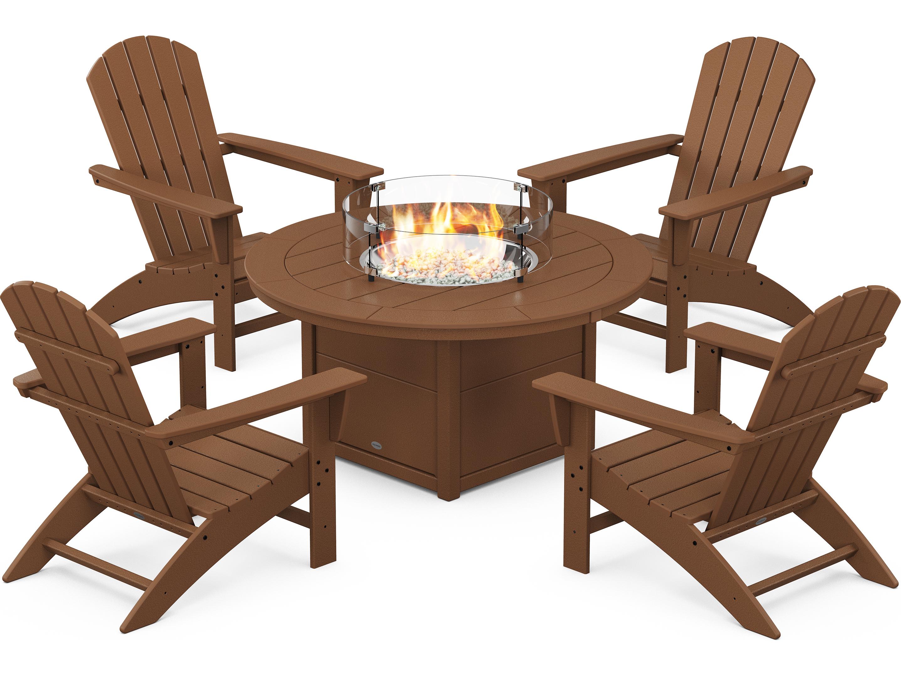 POLYWOOD® Nautical Recycled Plastic 5 Piece Adirondack Fire Pit Outdoor Lounge Set