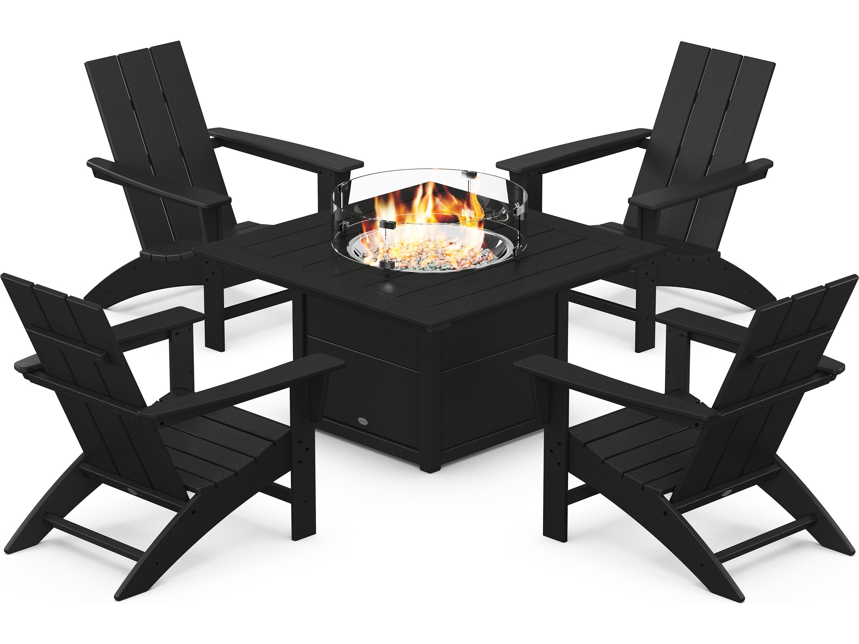 POLYWOOD® Modern Recycled Plastic 5 Piece Adirondack Fire Pit Outdoor Patio Lounge Set