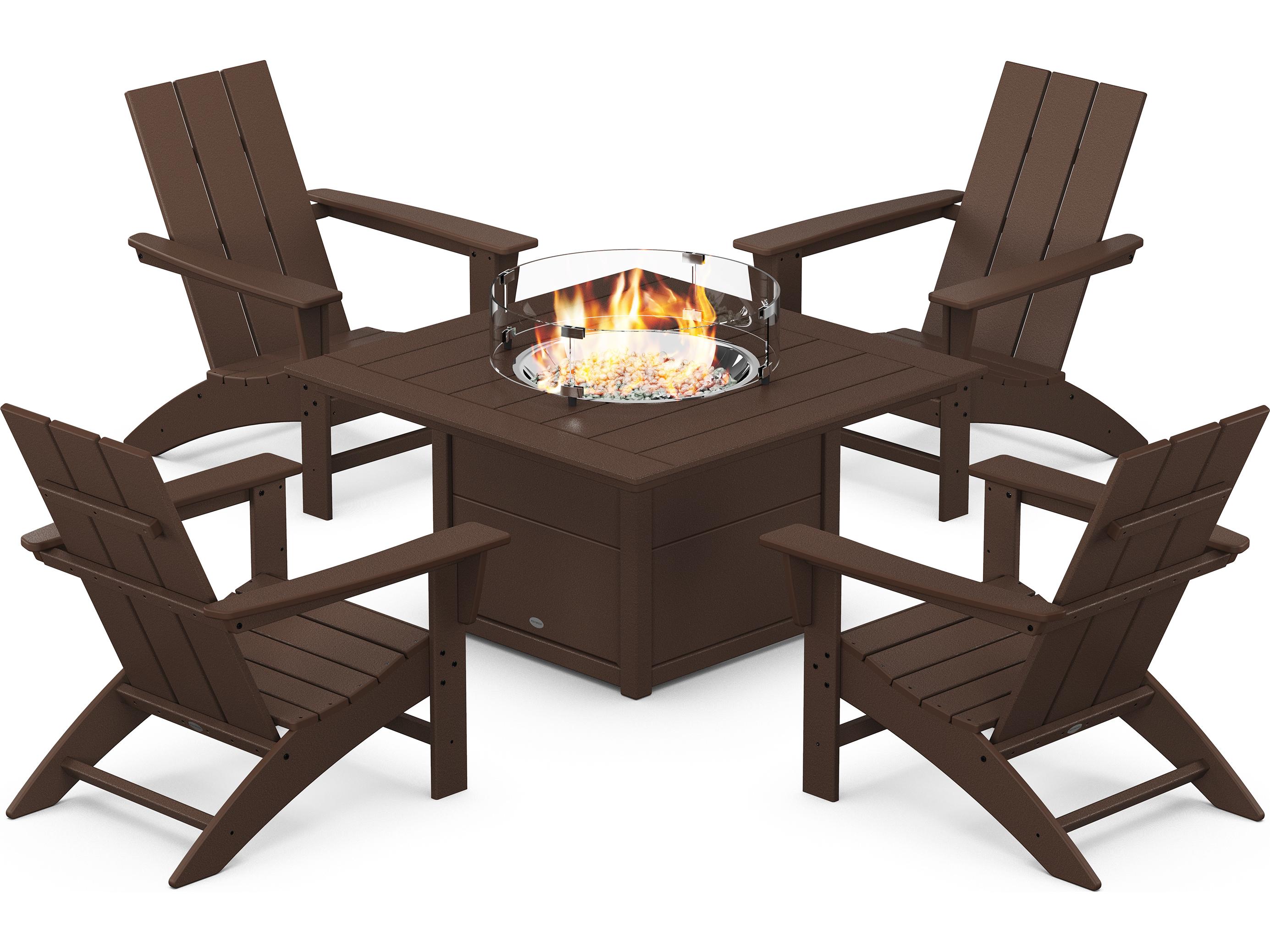 POLYWOOD® Modern Recycled Plastic 5 Piece Adirondack Fire Pit Outdoor Patio Lounge Set