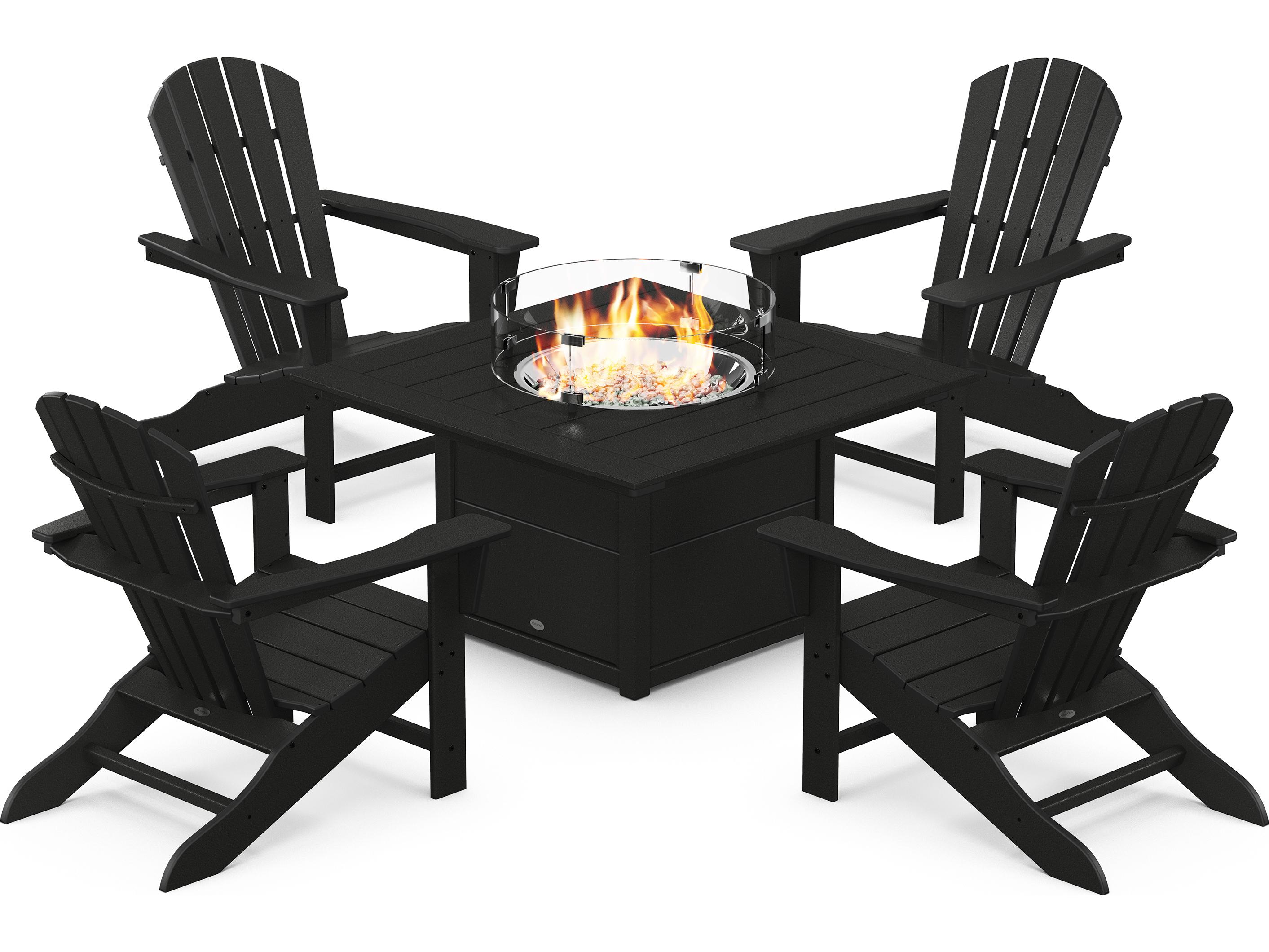 POLYWOOD® Palm Coast Recycled Plastic 5 Piece Adirondack Fire Pit Outdoor Lounge Set