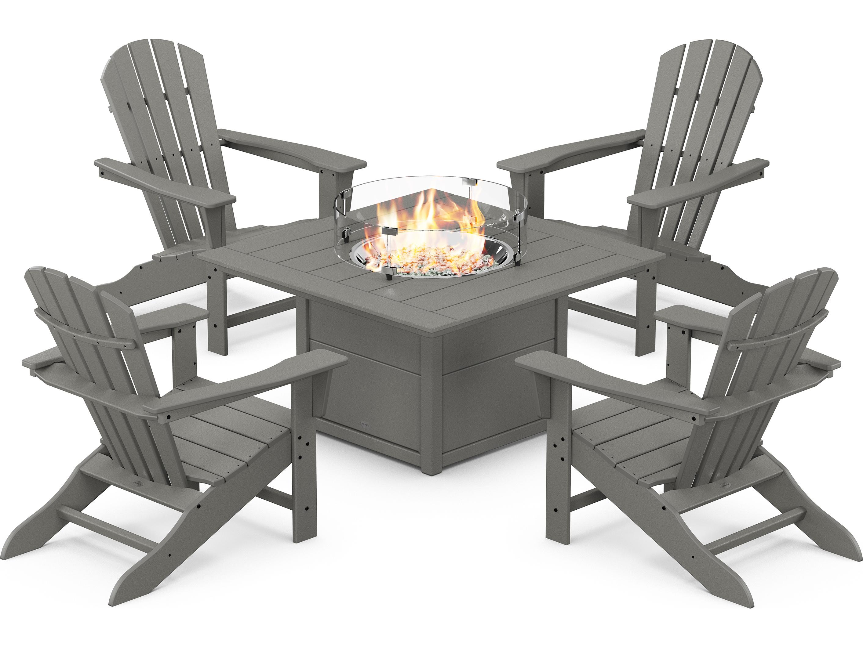 POLYWOOD® Palm Coast Recycled Plastic 5 Piece Adirondack Fire Pit Outdoor Lounge Set