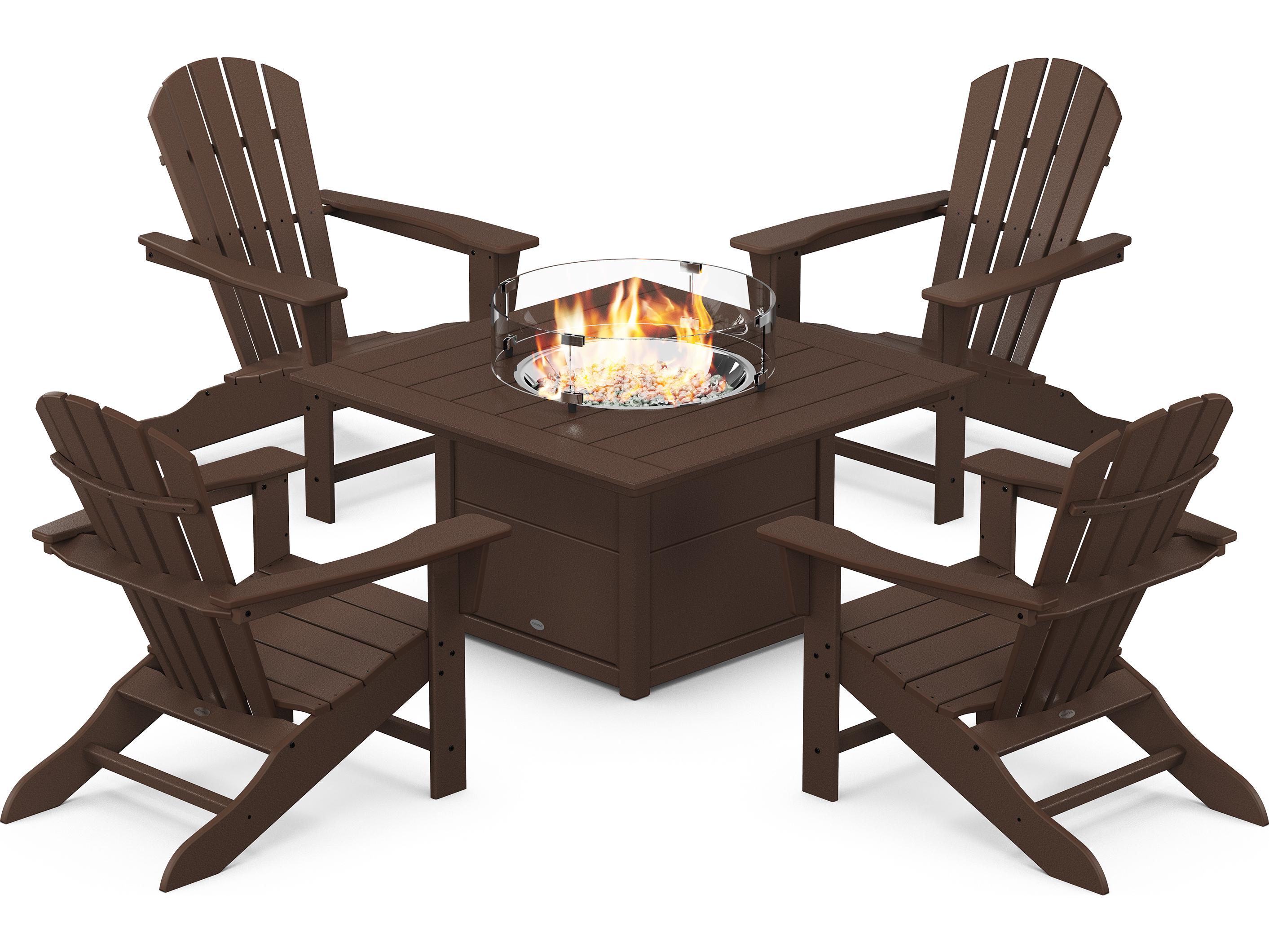 POLYWOOD® Palm Coast Recycled Plastic 5 Piece Adirondack Fire Pit Outdoor Lounge Set