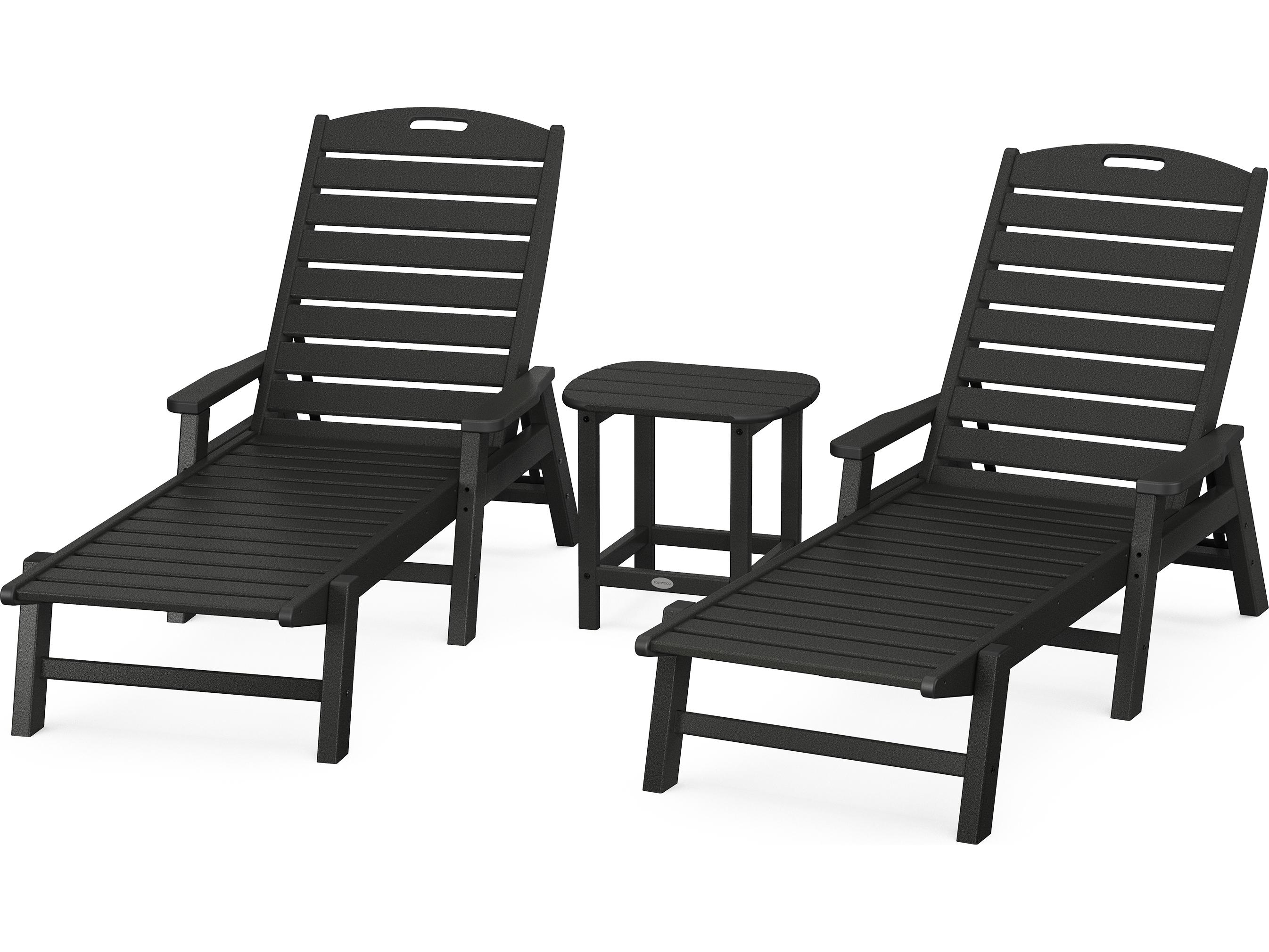POLYWOOD® Nautical Recycled Plastic 3 Piece Outdoor Patio Lounge Set