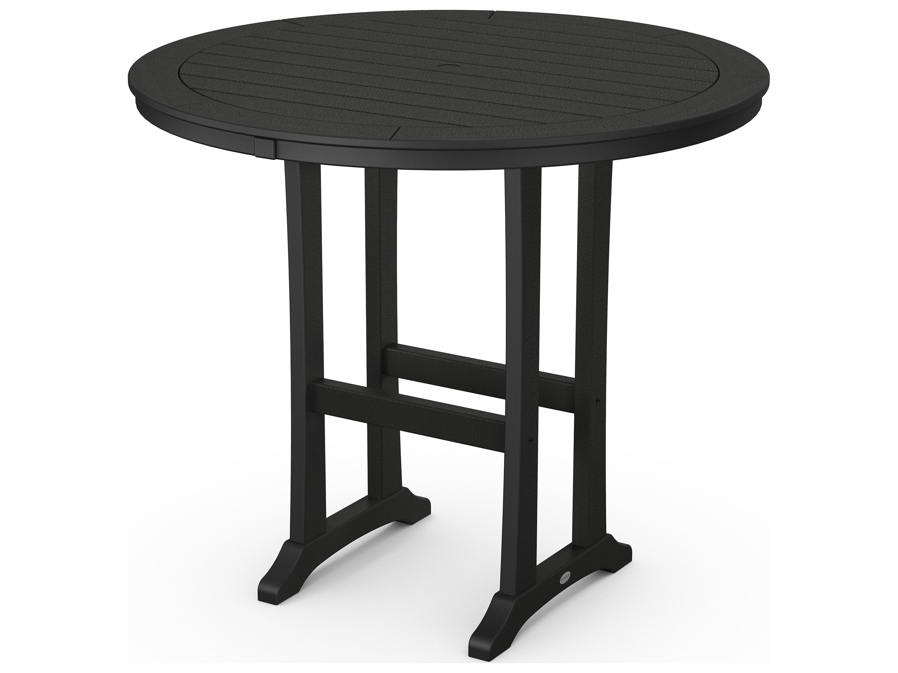 POLYWOOD® Nautical Trestle Recycled Plastic Round Outdoor Patio Bar Table