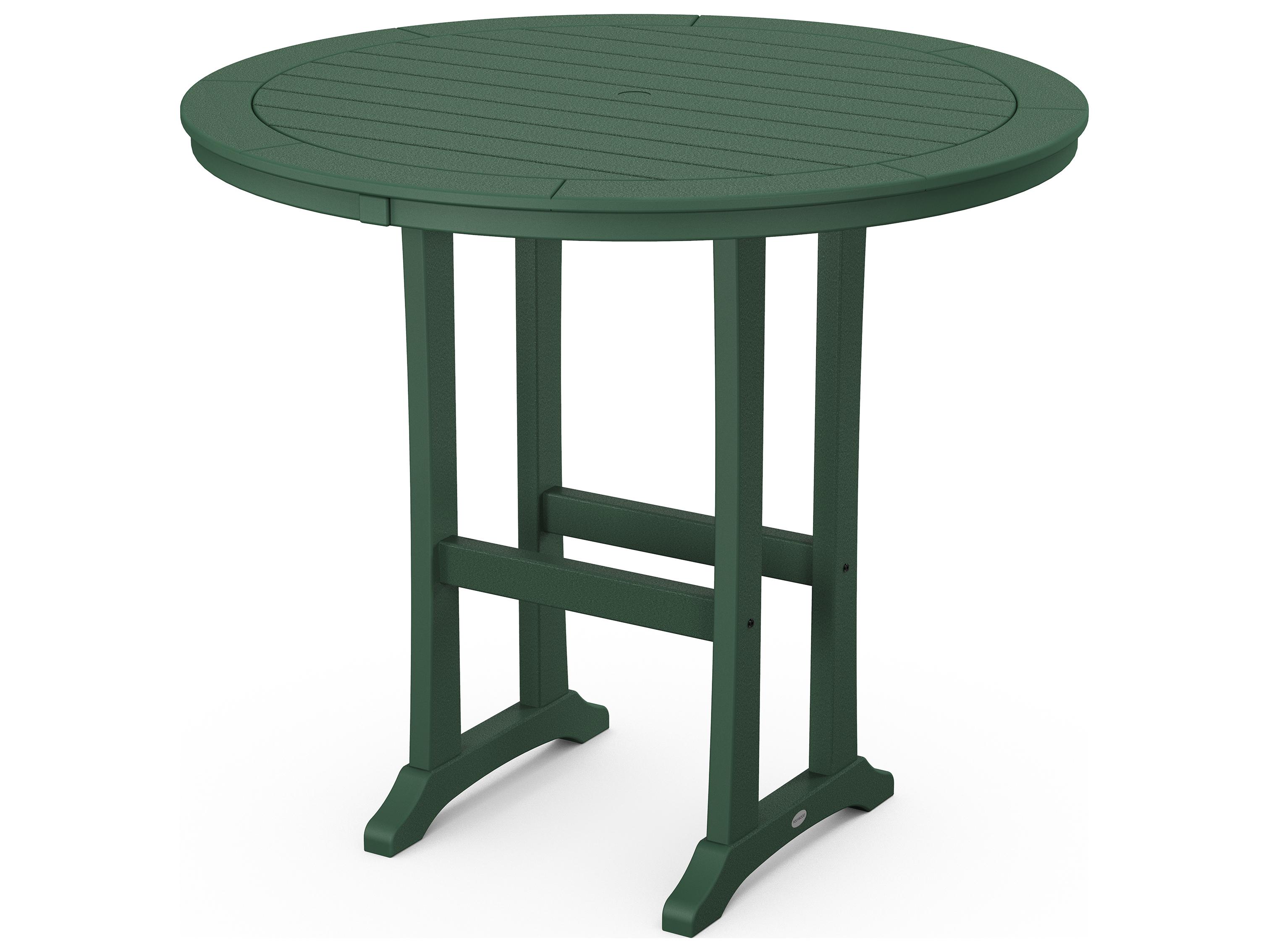POLYWOOD® Nautical Trestle Recycled Plastic Round Outdoor Patio Bar Table