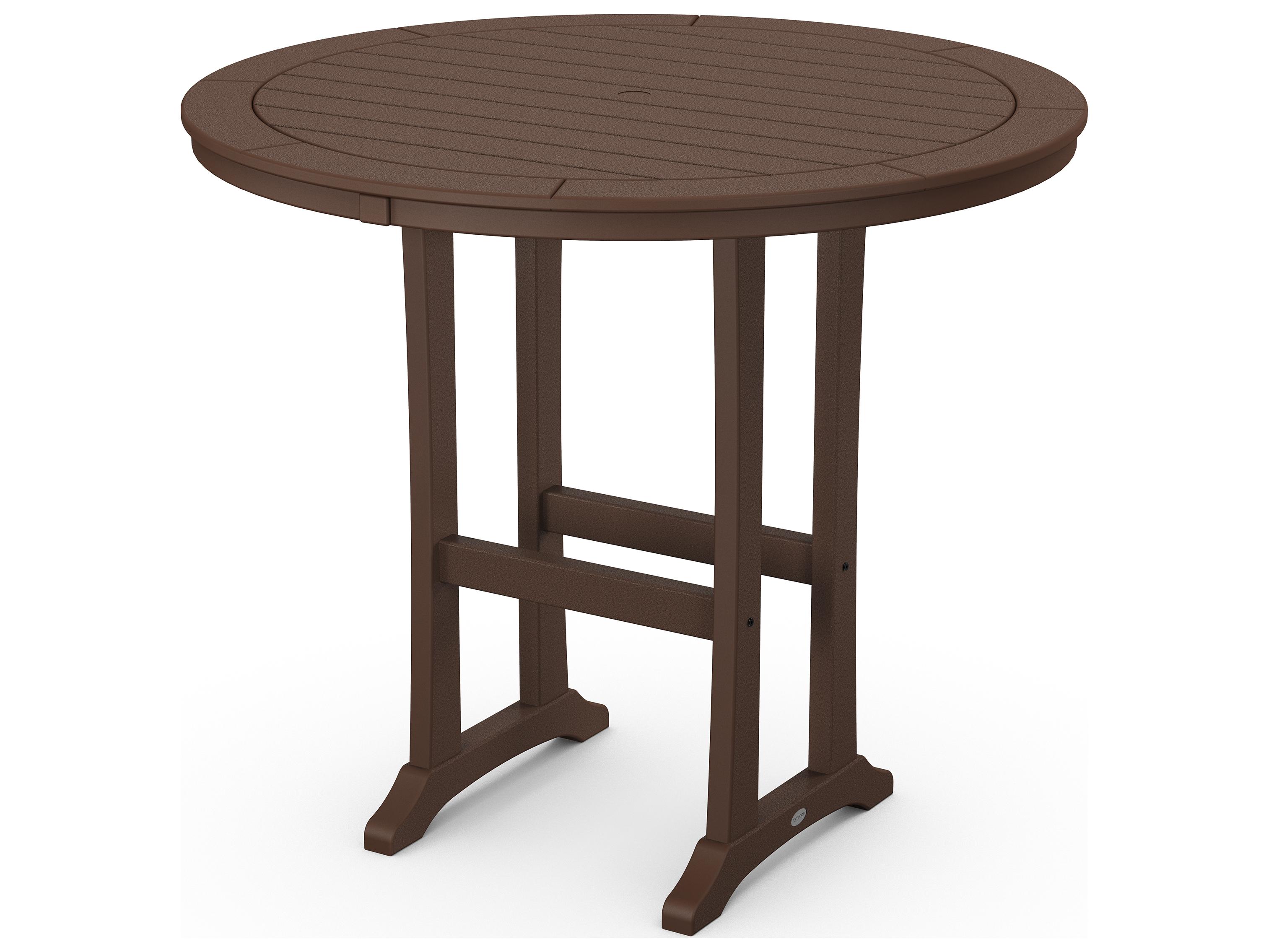 POLYWOOD® Nautical Trestle Recycled Plastic Round Outdoor Patio Bar Table