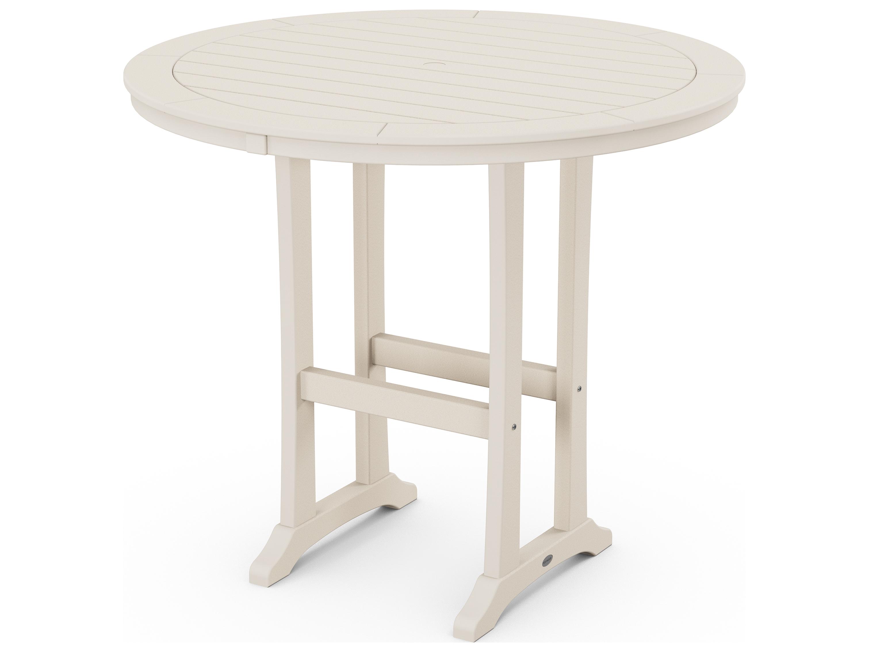 POLYWOOD® Nautical Trestle Recycled Plastic Round Outdoor Patio Bar Table