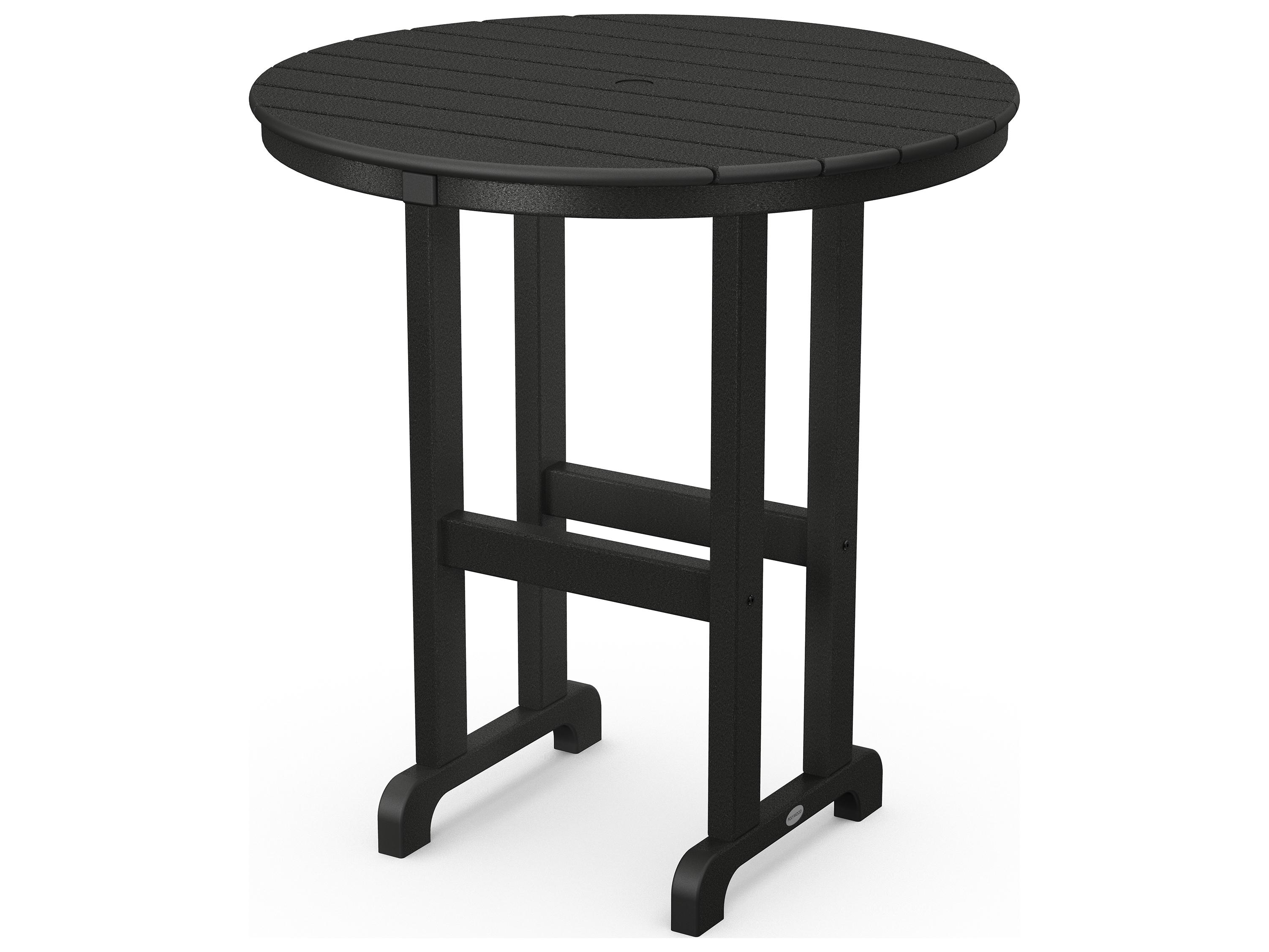 POLYWOOD® Traditional Recycled Plastic Round Outdoor Counter Table with Umbrella Hole